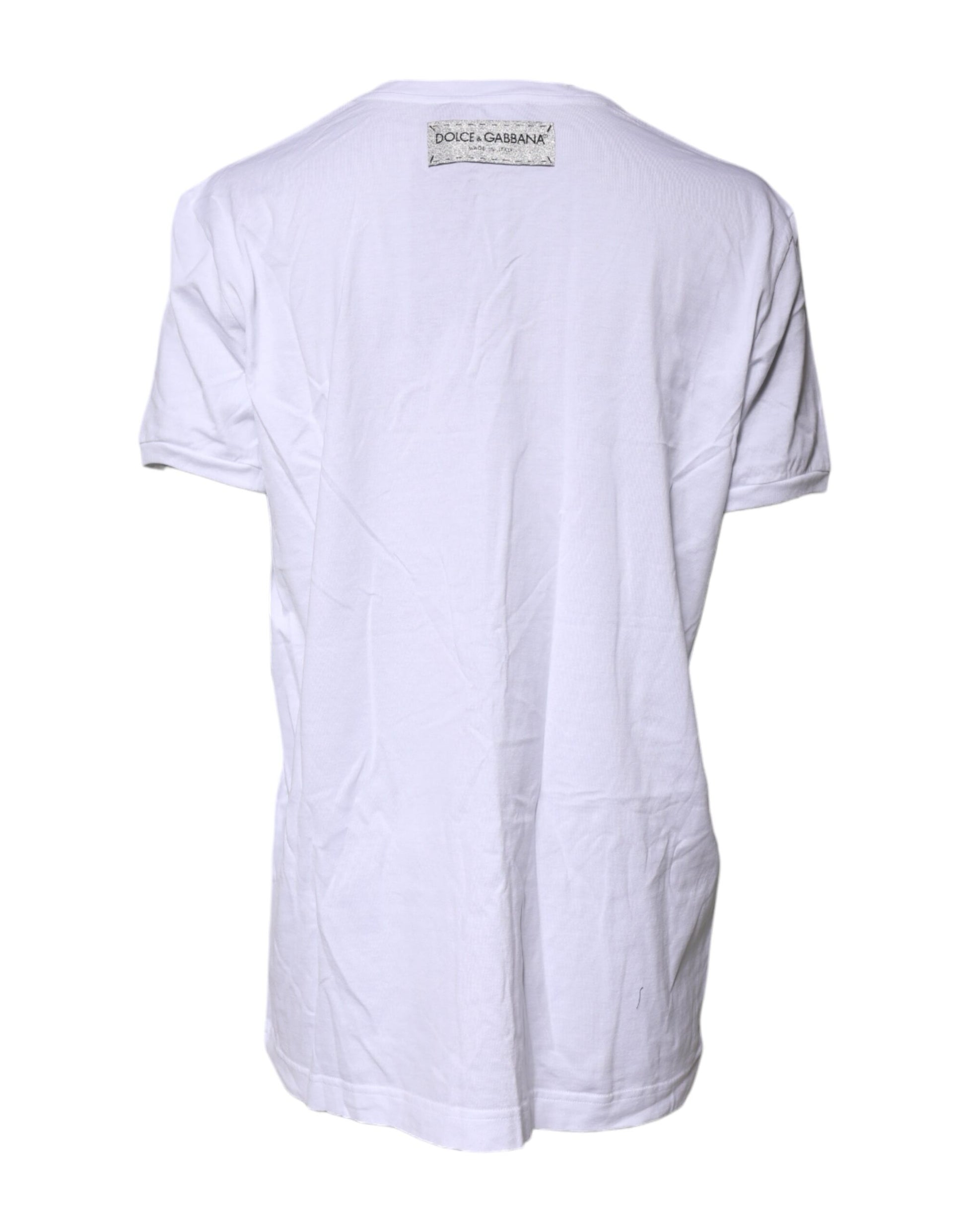 Weißes bedrucktes T-Shirt aus Baumwolle mit Rundhalsausschnitt