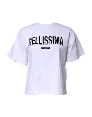 Weißes Bellissima-T-Shirt aus Baumwolle mit Rundhalsausschnitt