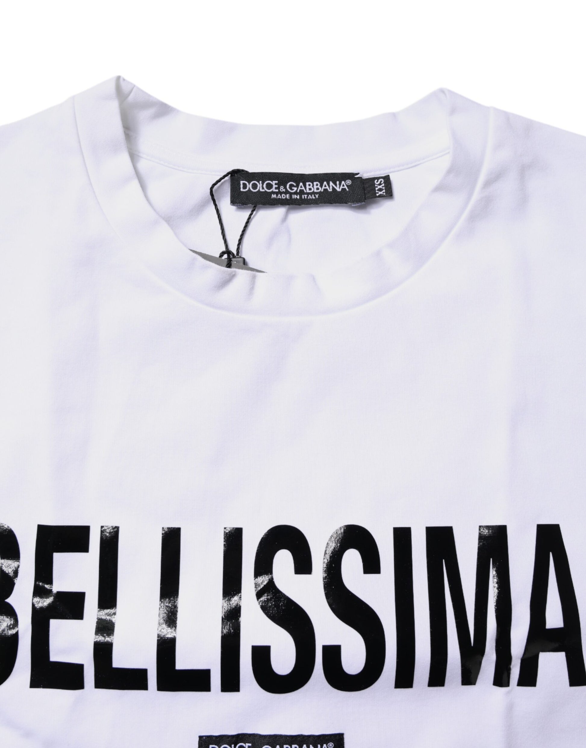 Weißes Bellissima-T-Shirt aus Baumwolle mit Rundhalsausschnitt