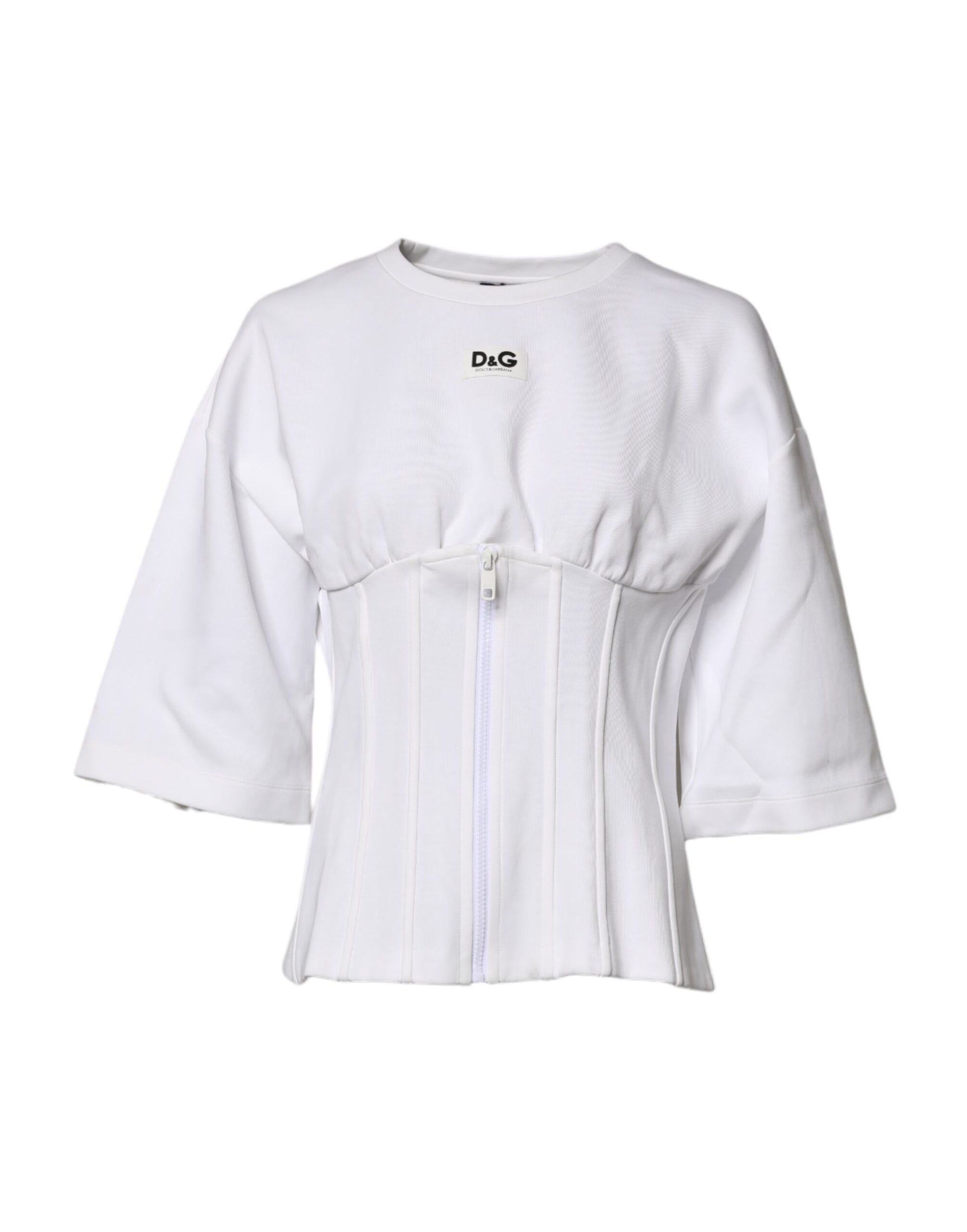 Dolce & Gabbana White Cotton Blend 3/4 Sleeves Blouse Top