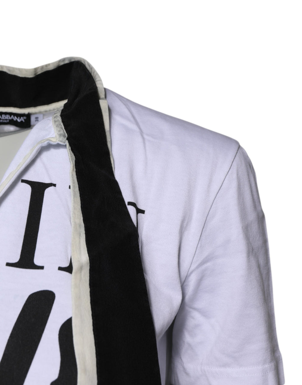 Weißes T-Shirt aus Baumwoll-Seiden-Mischgewebe mit Ascot-Kragen