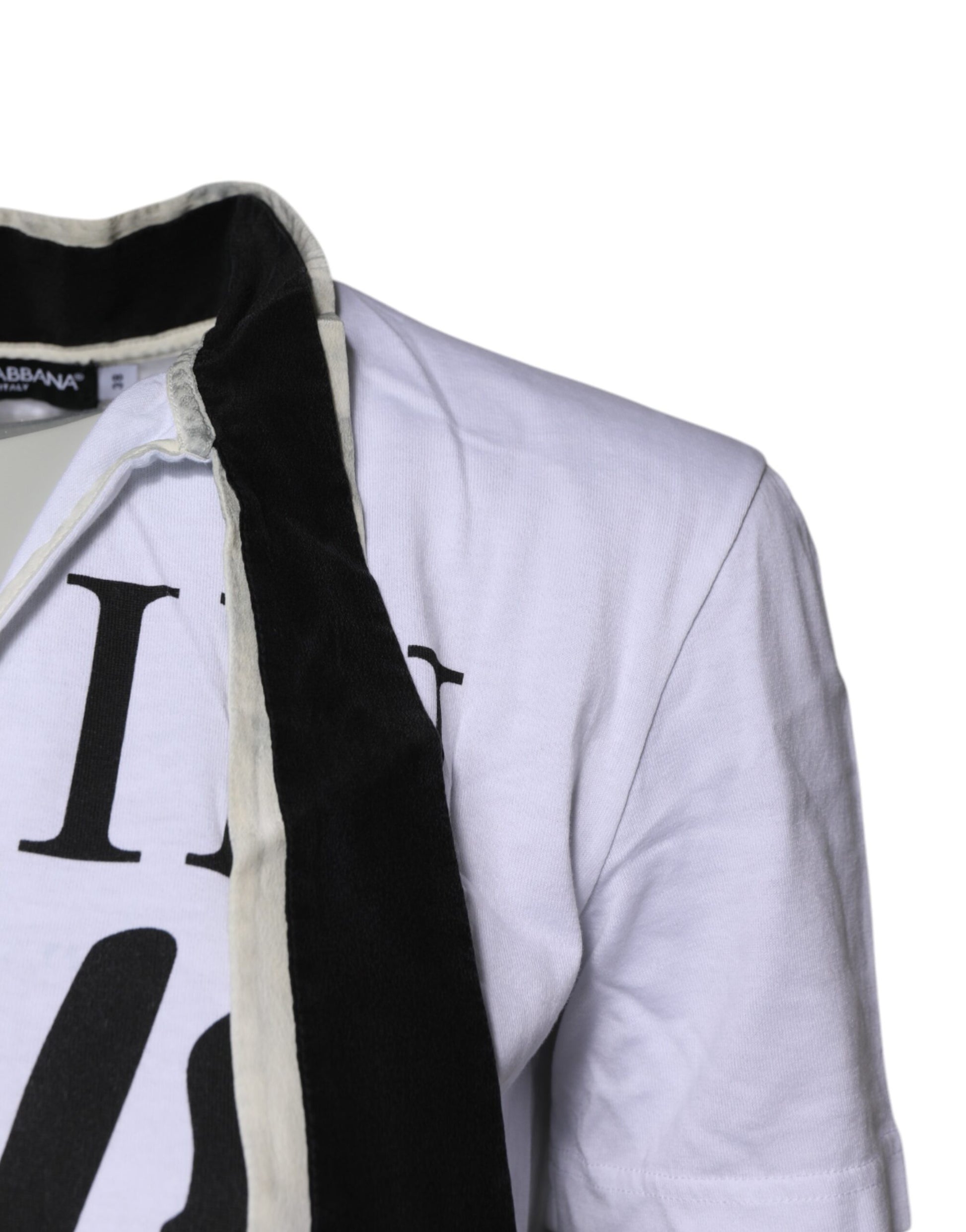 Weißes T-Shirt aus Baumwoll-Seiden-Mischgewebe mit Ascot-Kragen