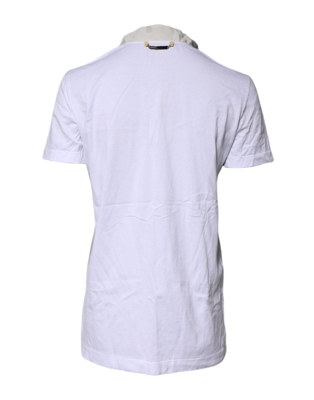 Weißes T-Shirt aus Baumwoll-Seiden-Mischgewebe mit Ascot-Kragen