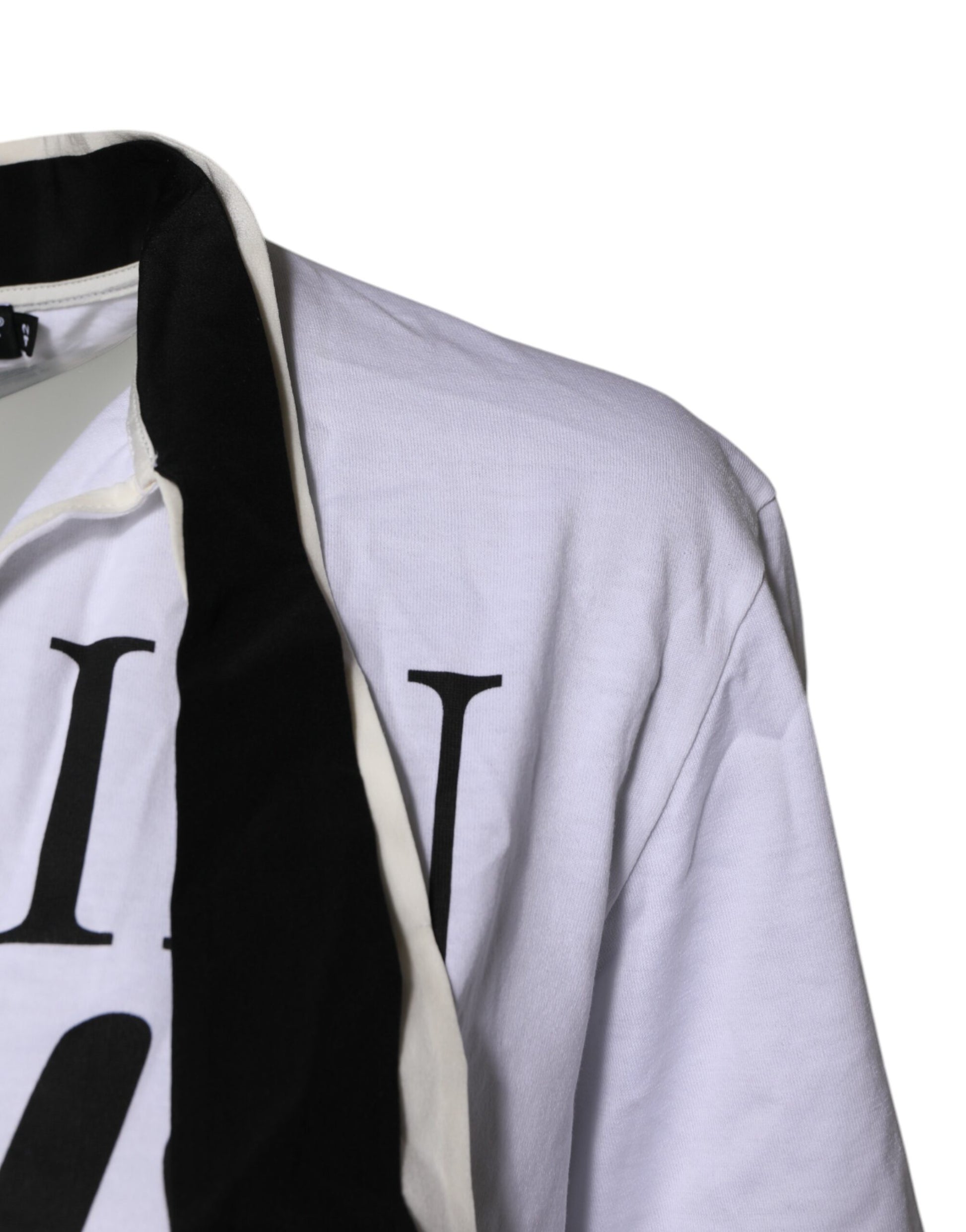Weißes T-Shirt aus Baumwoll-Seiden-Mischgewebe mit Ascot-Kragen