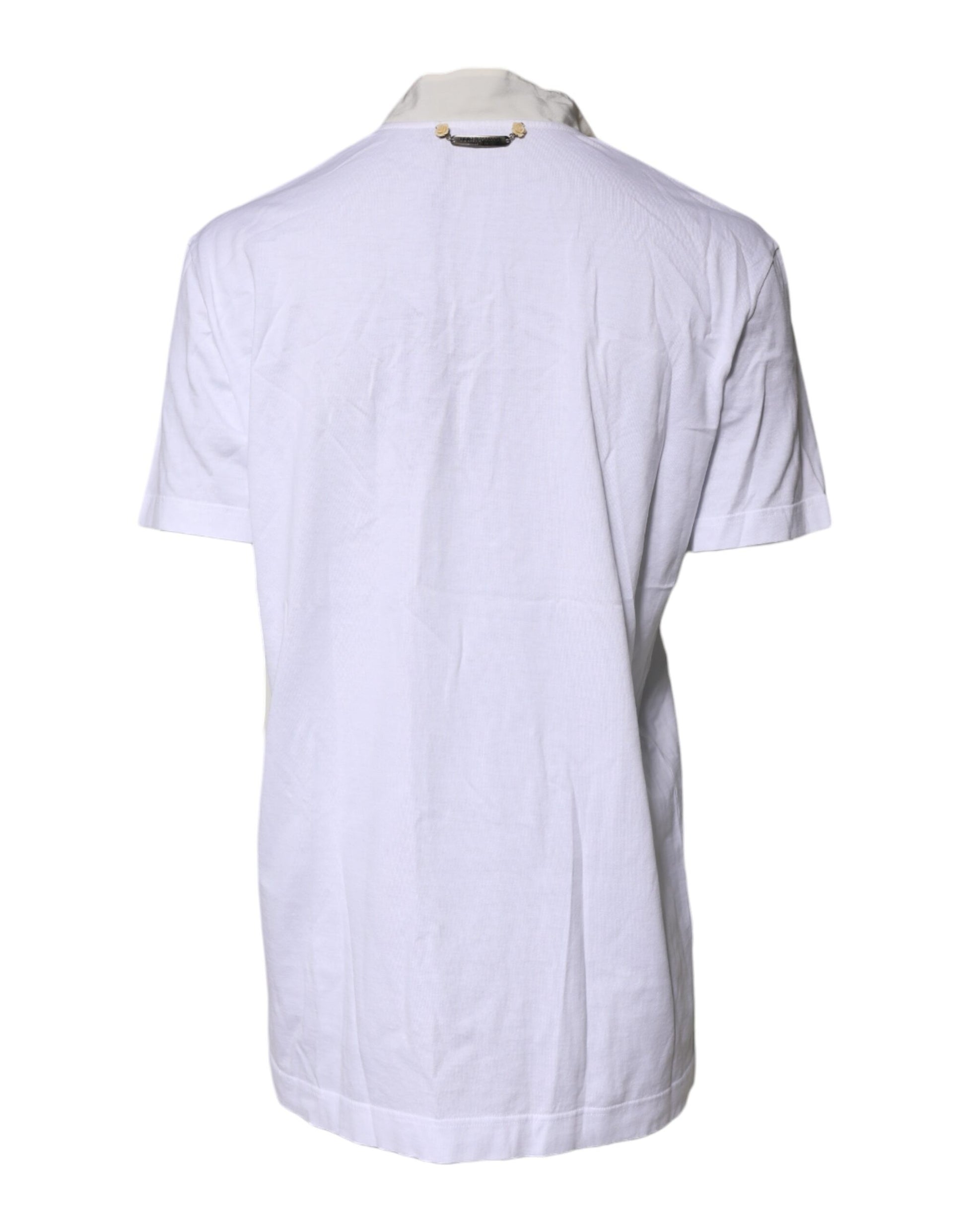 Weißes T-Shirt aus Baumwoll-Seiden-Mischgewebe mit Ascot-Kragen