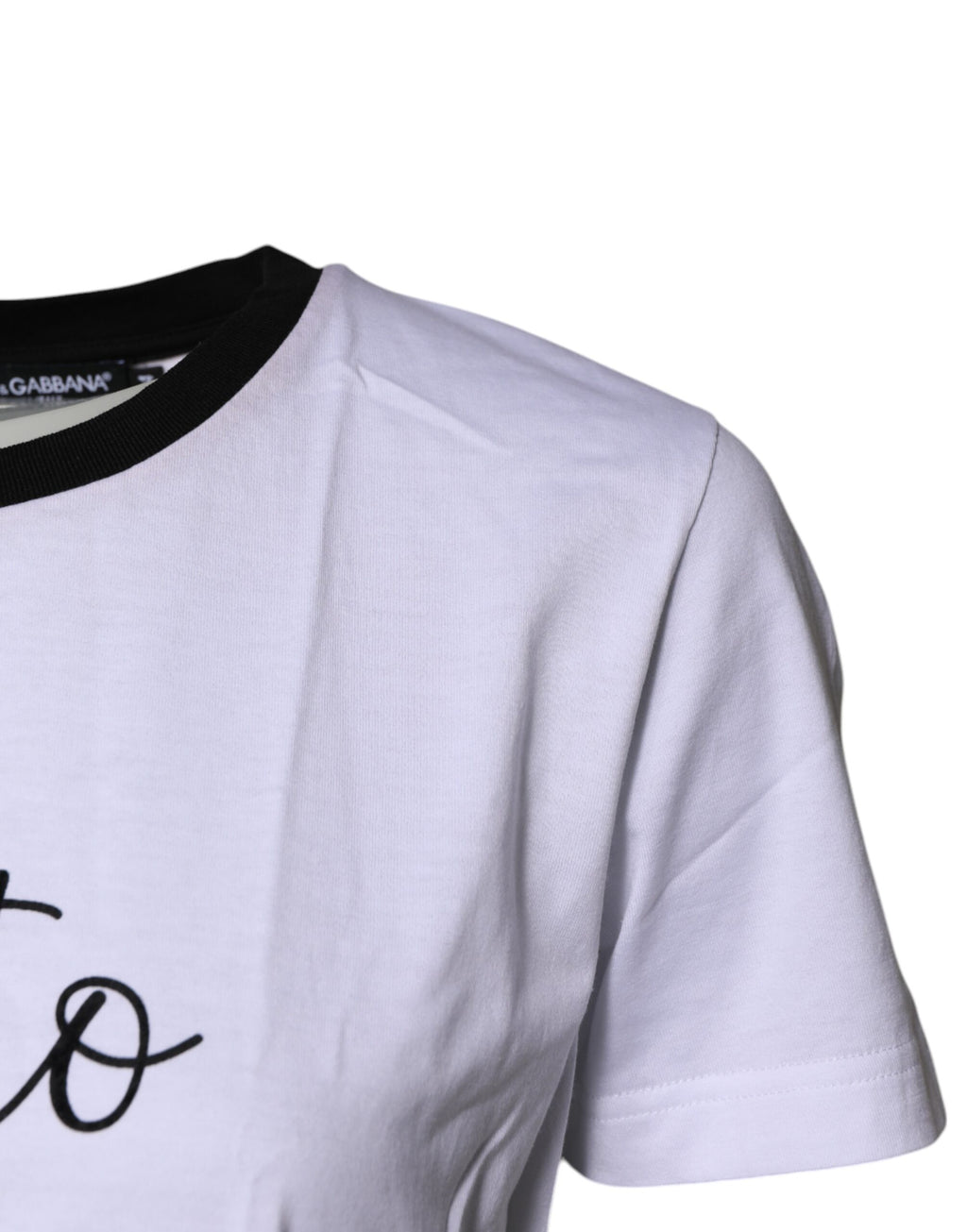 Dolce & Gabbana White Printed Round Neck Top Cotton T-shirt