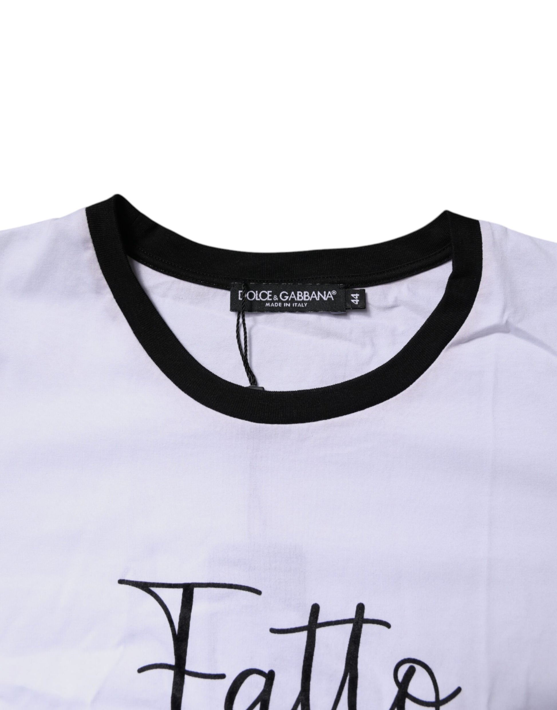 Dolce & Gabbana White Printed Round Neck Top Cotton T-shirt