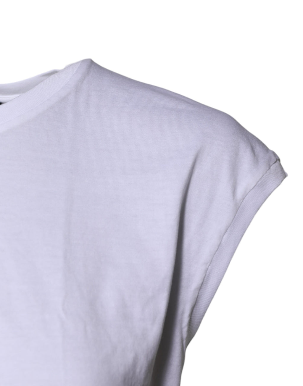 Weißes ärmelloses Tanktop aus Baumwolle mit Rundhalsausschnitt