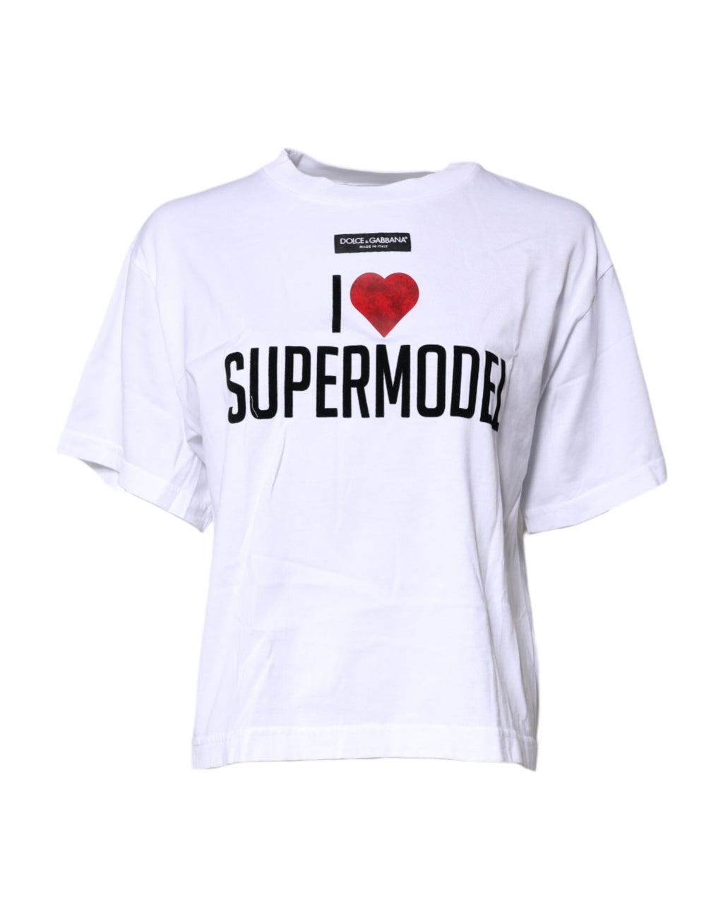 Weißes bedrucktes Baumwoll-T-Shirt mit Rundhalsausschnitt