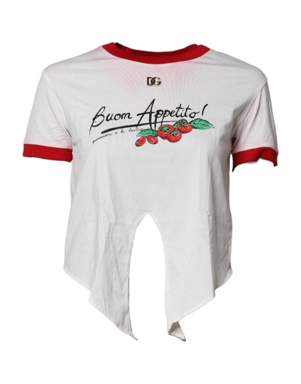 Dolce & Gabbana White Printed Round Neck Cropped Top T-shirt