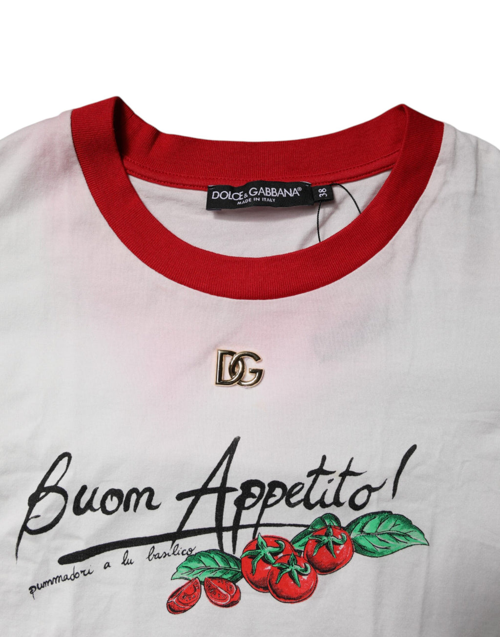 Dolce & Gabbana White Printed Round Neck Cropped Top T-shirt