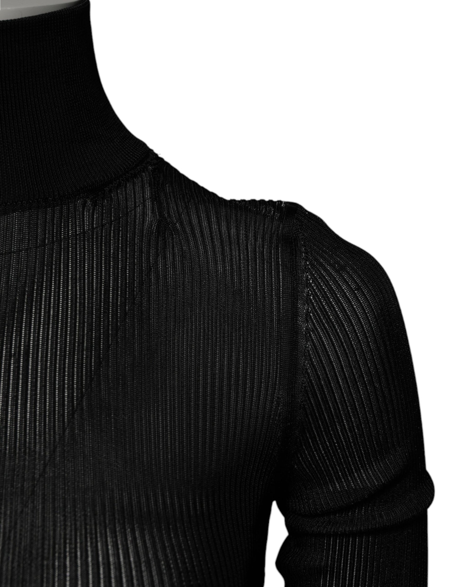 Dolce & Gabbana Black Knit Long Sleeves Turtleneck Slim Top