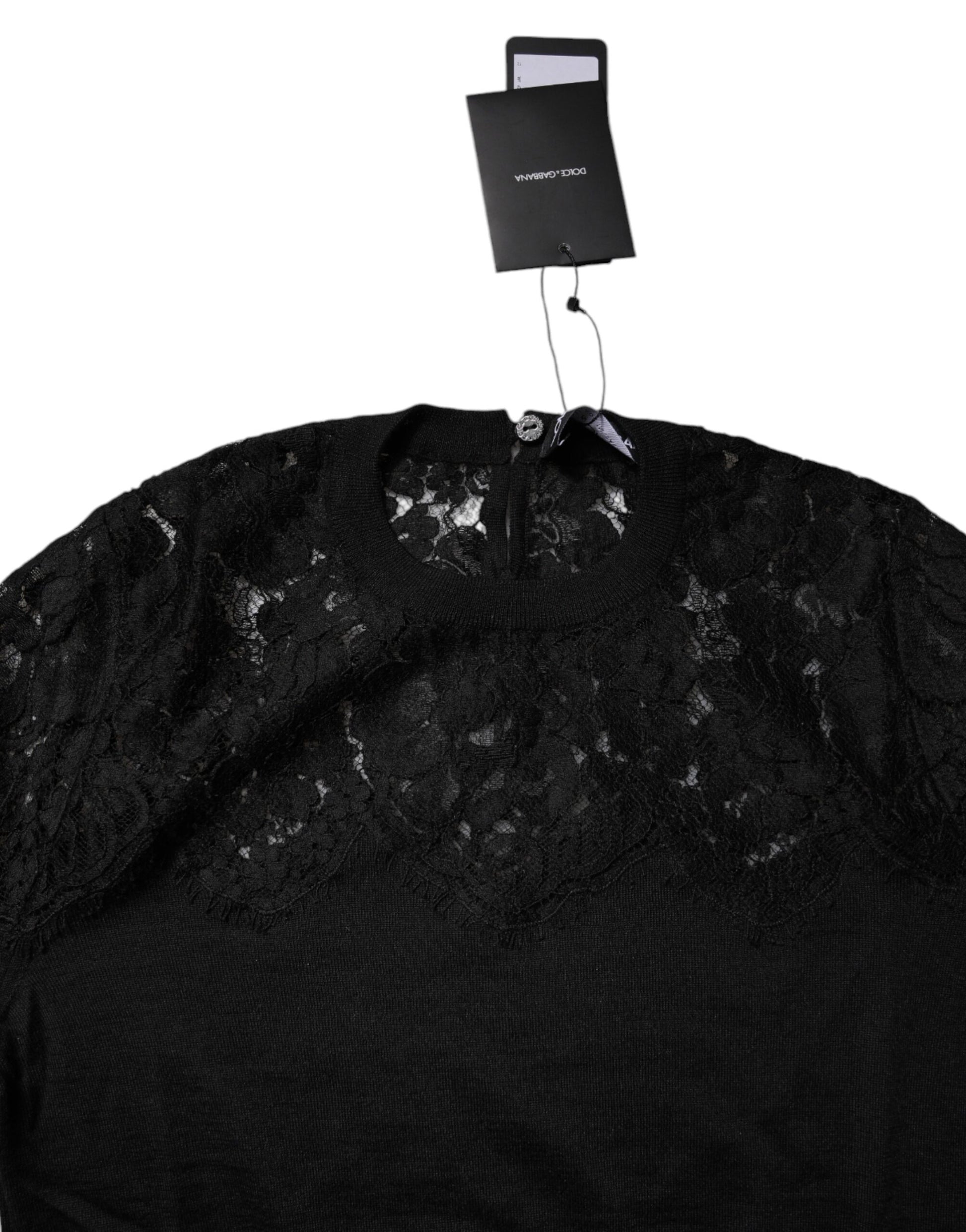 Dolce & Gabbana Black Floral Lace Long Sleeves Blouse Top