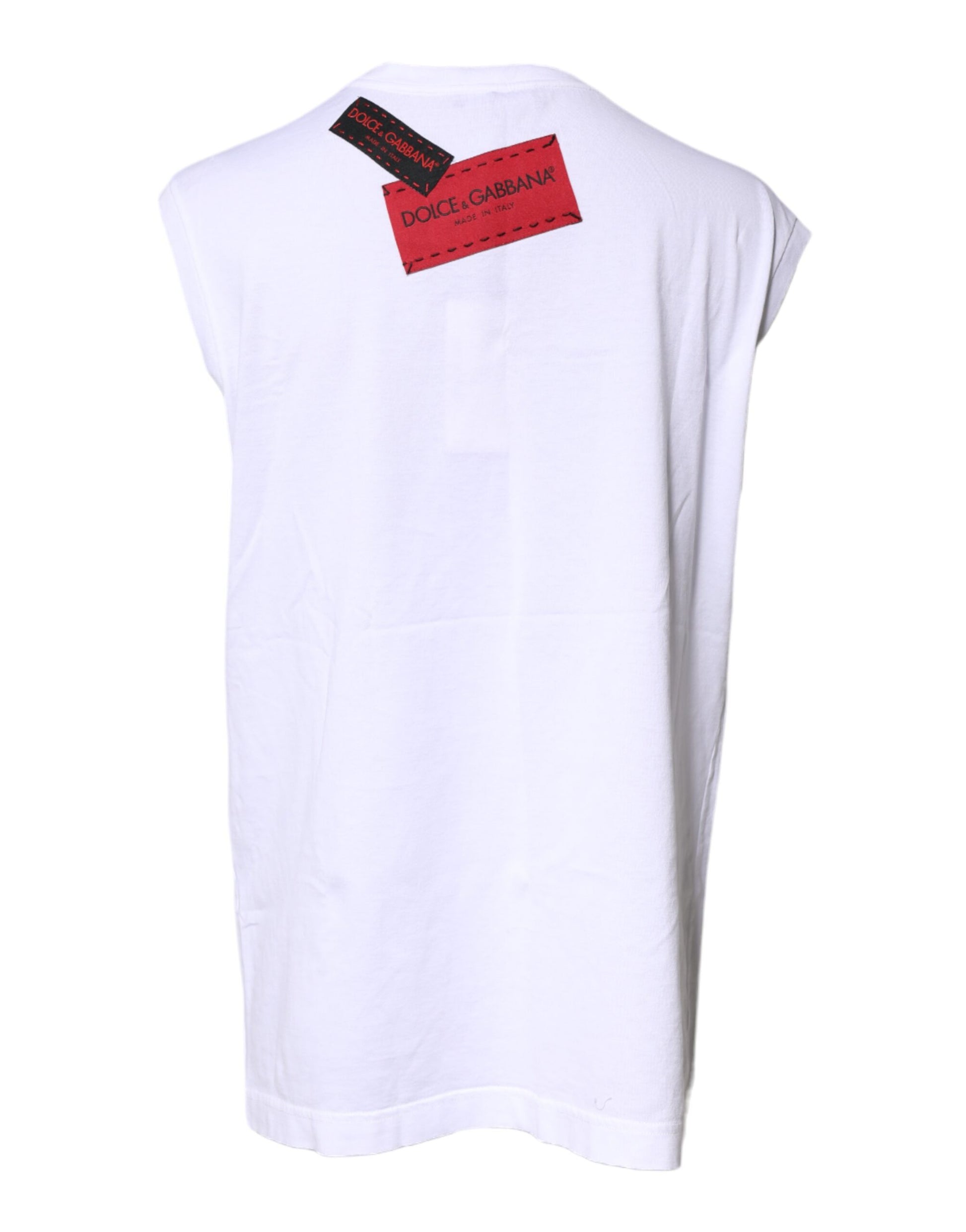 Dolce & Gabbana White Floral Graphic Print Sleeveless Tank Top