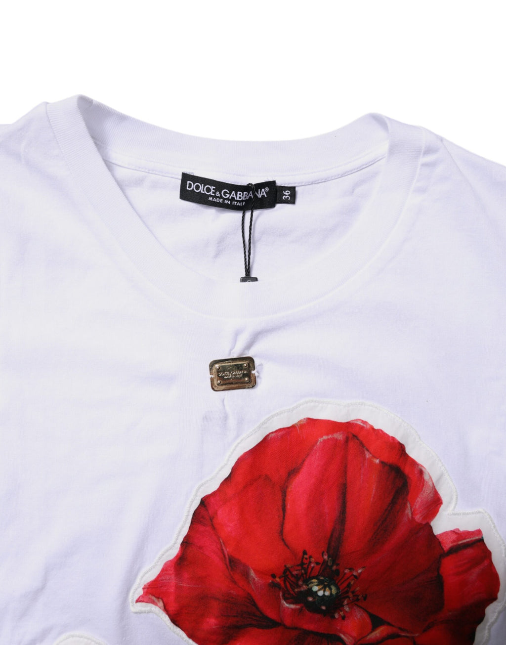 Dolce & Gabbana White Floral Print Cotton Crew Neck T-shirt