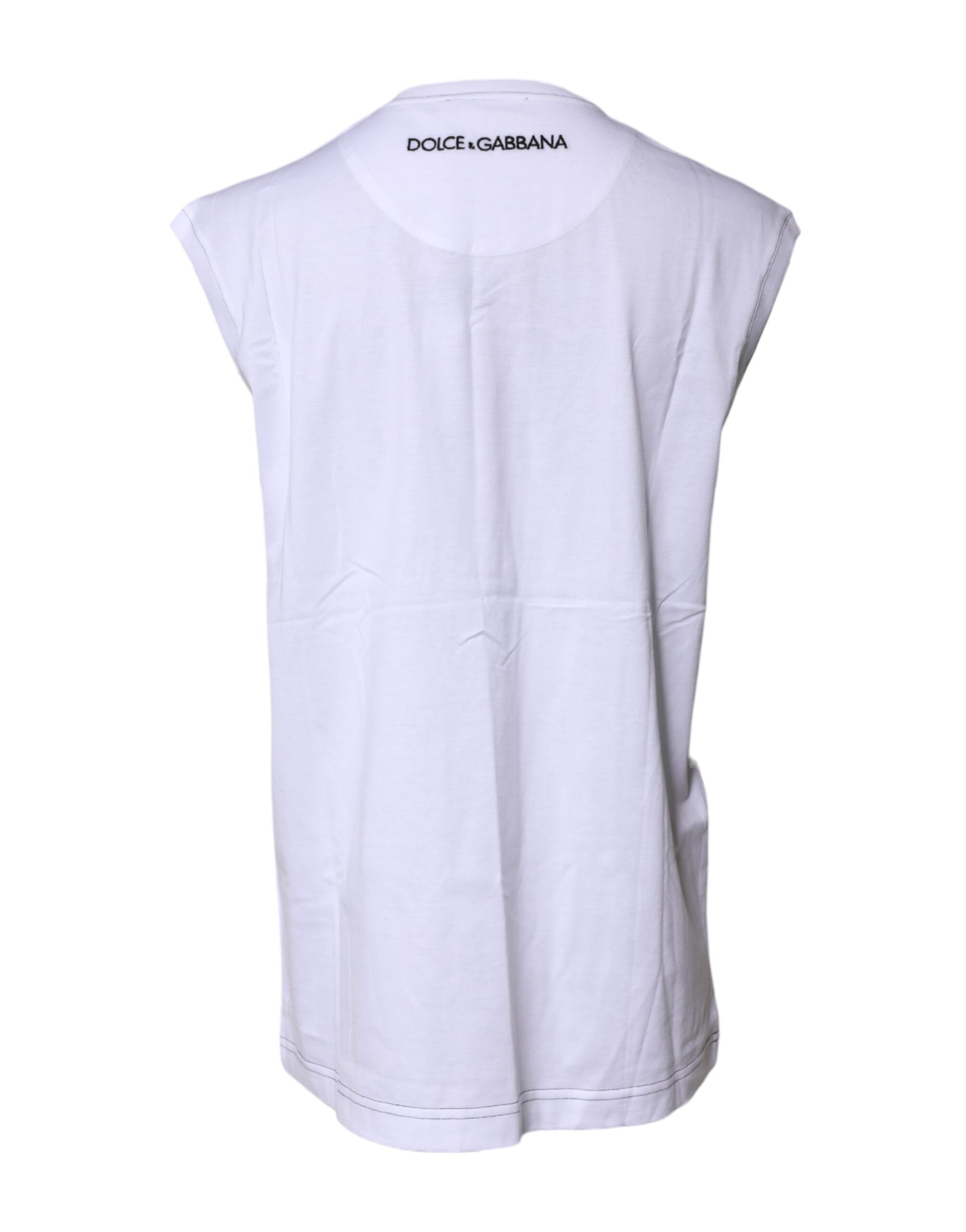 Dolce & Gabbana White Cotton Sleeveless Printed Tank T-shirt
