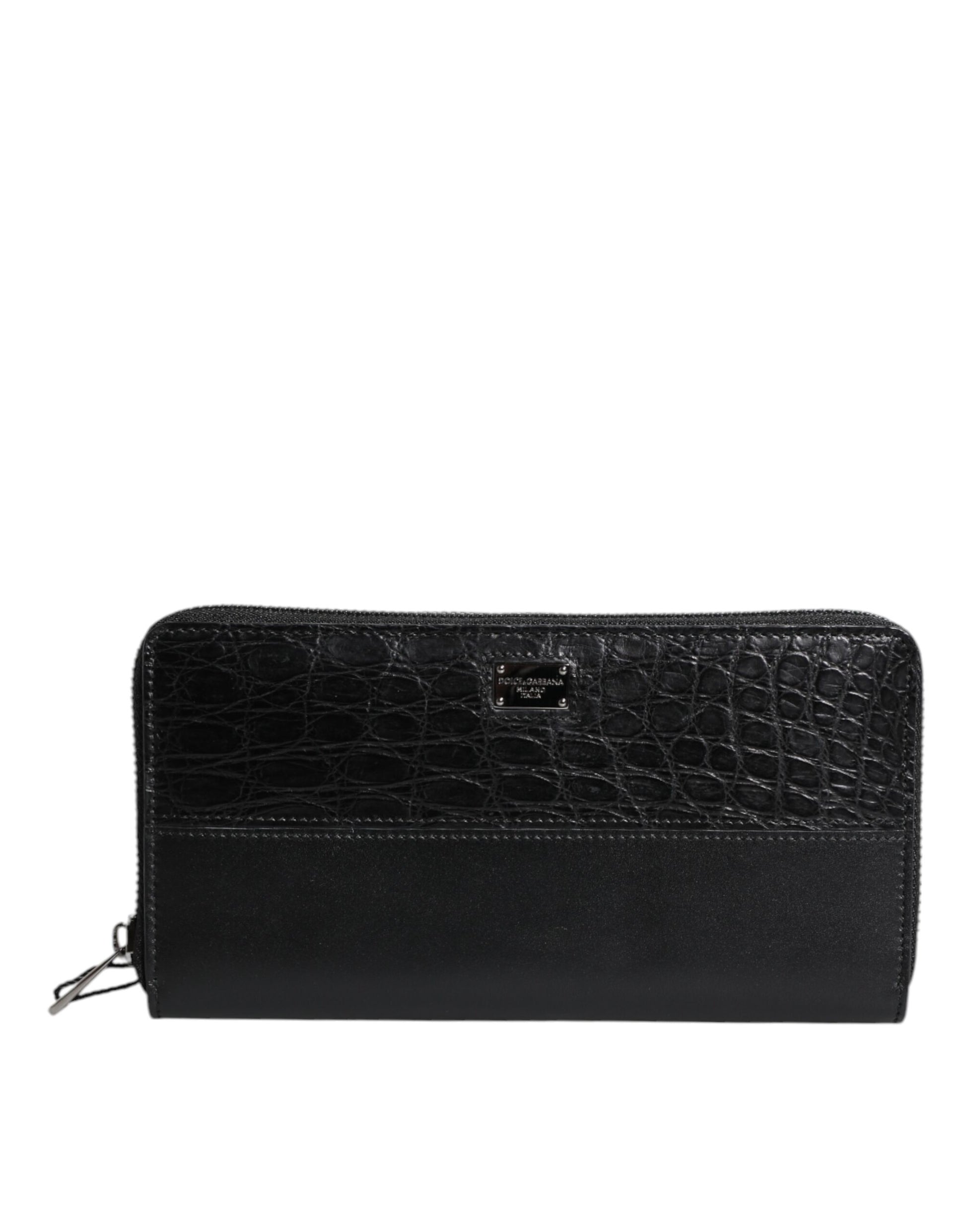 Dolce & Gabbana Black Leather Logo Plaque Zip Around Continental Wallet