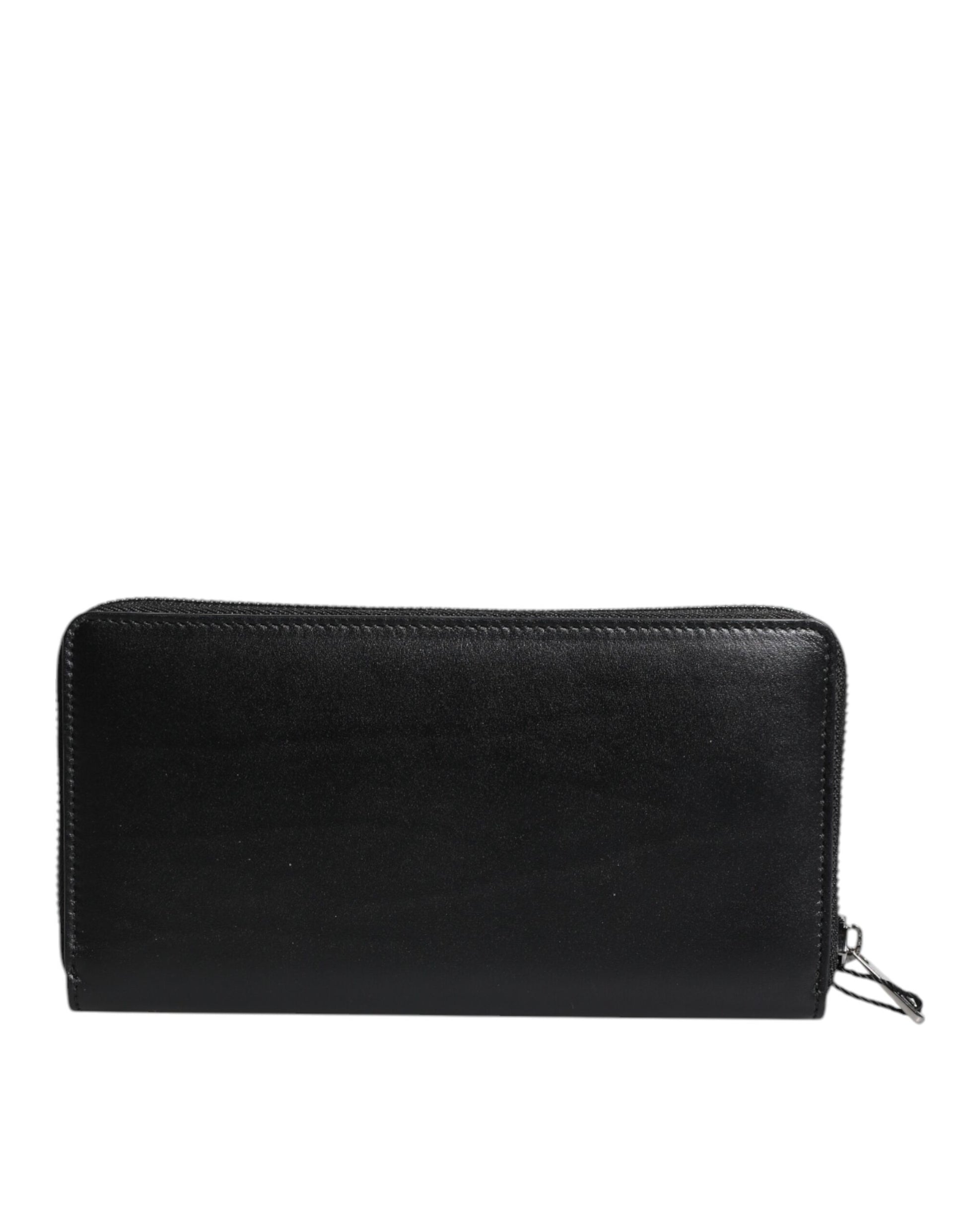 Dolce & Gabbana Black Leather Logo Plaque Zip Around Continental Wallet