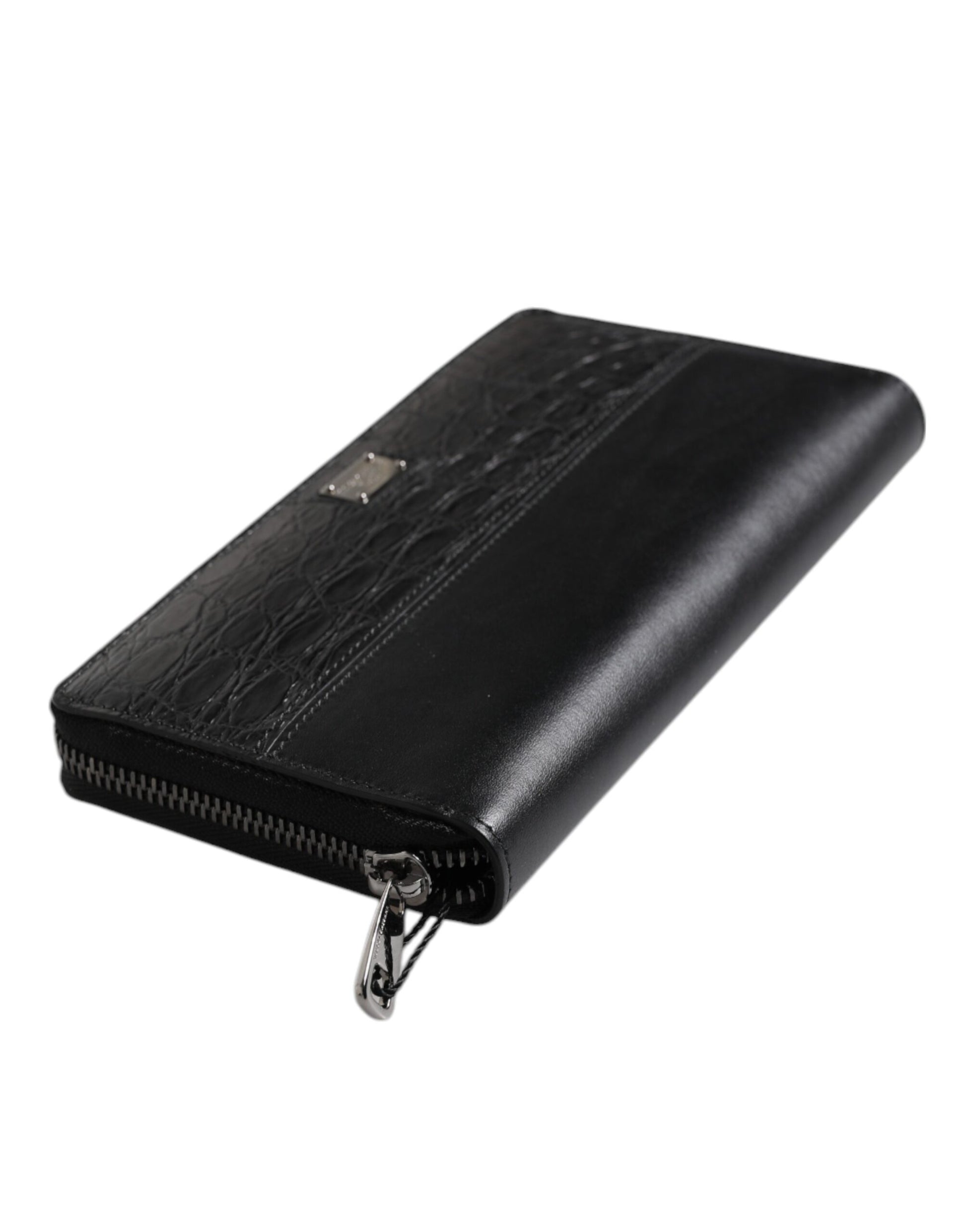 Dolce & Gabbana Black Leather Logo Plaque Zip Around Continental Wallet