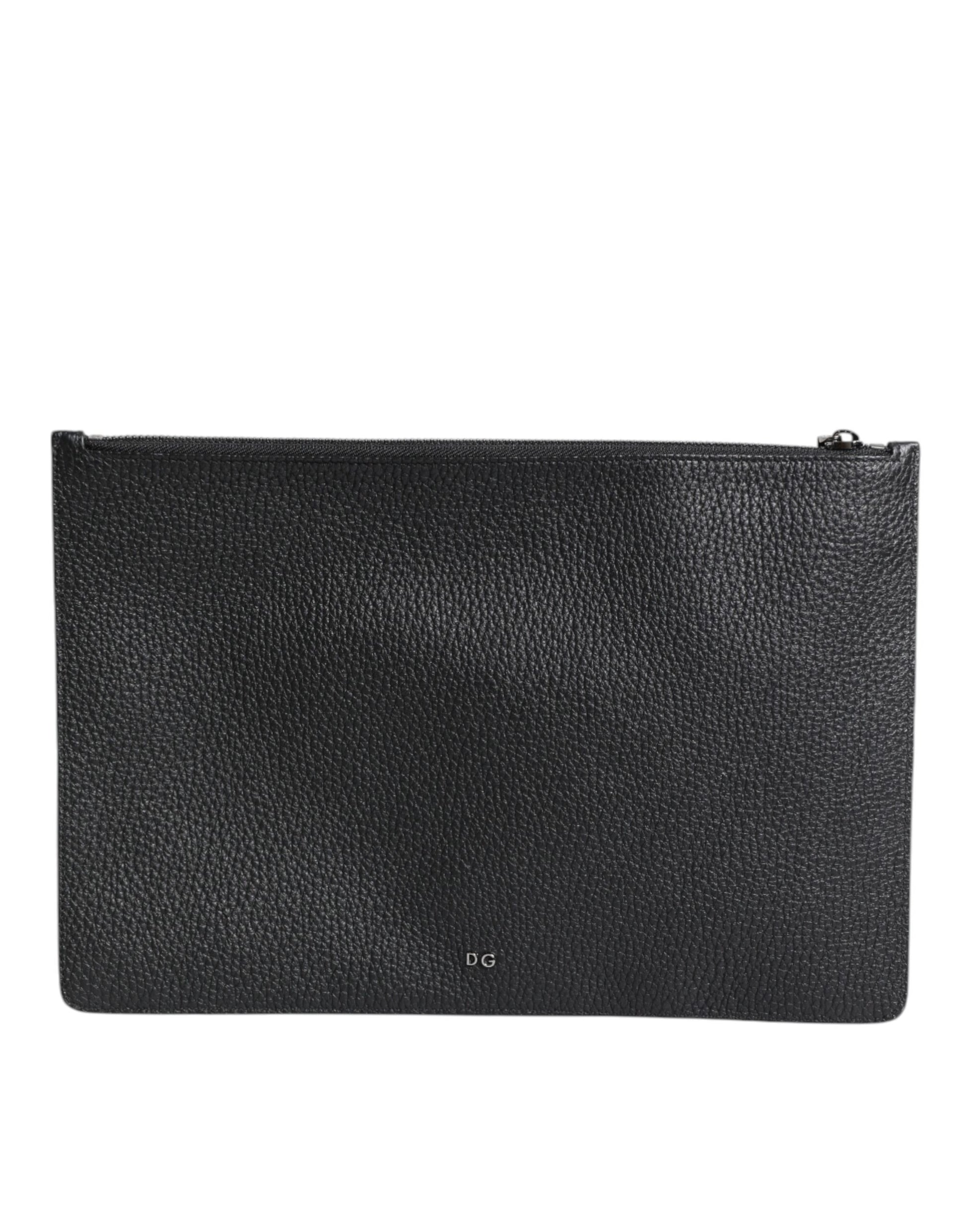 Schwarze Clutch aus Kalbsleder mit Kronenverzierung