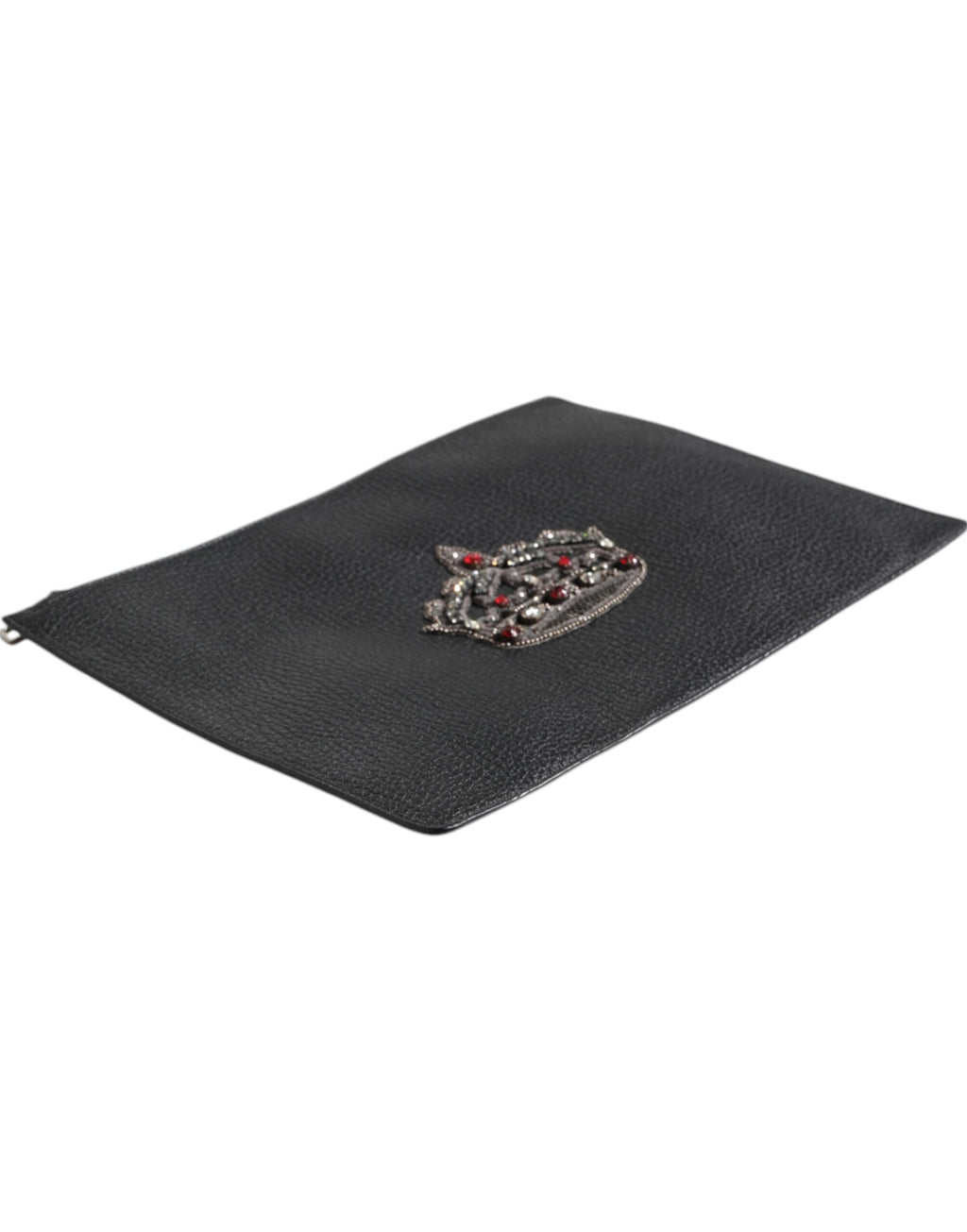 Schwarze Clutch aus Kalbsleder mit Kronenverzierung