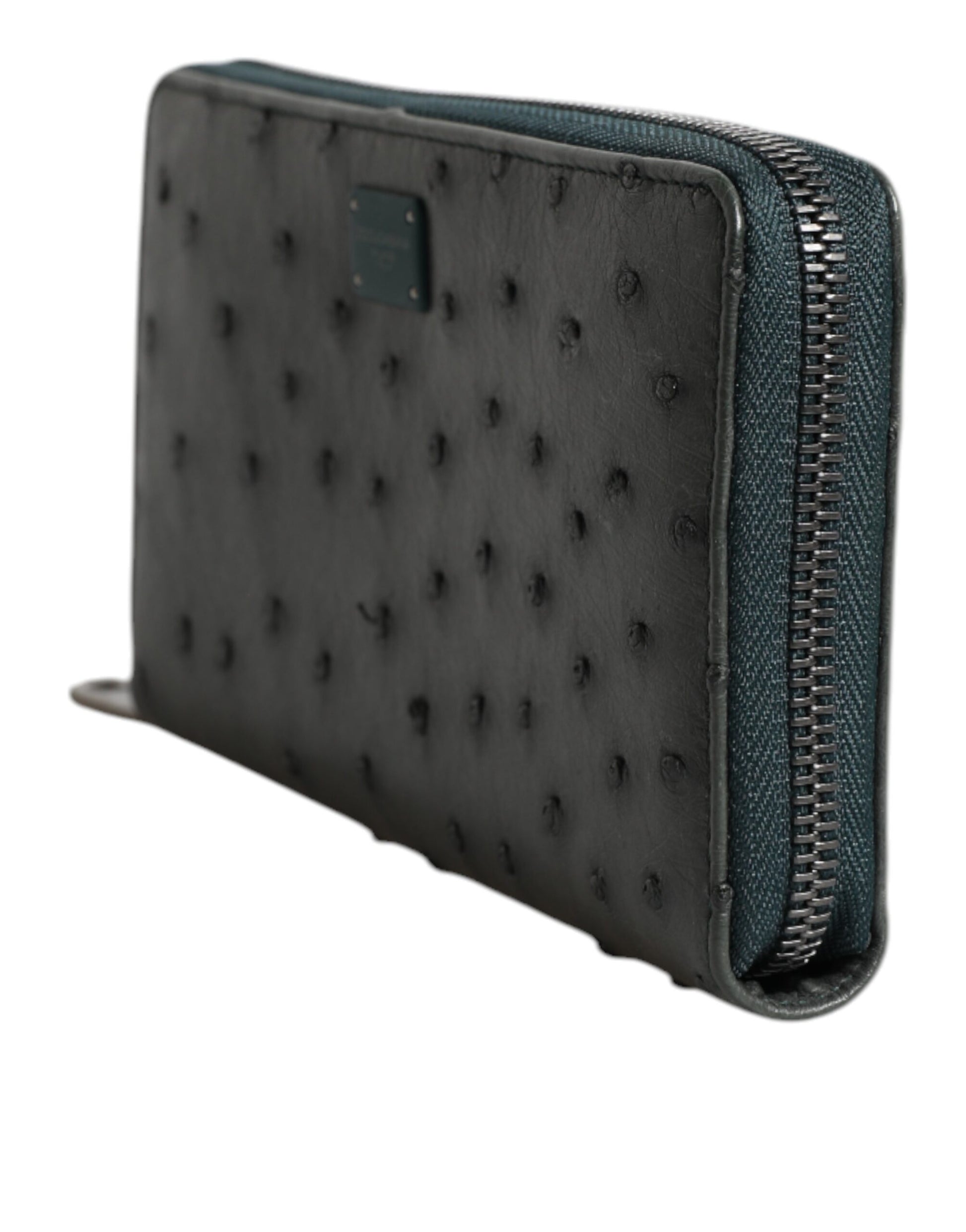 Dolce & Gabbana Green Ostrich Logo Plaque Zip Around Continental Wallet