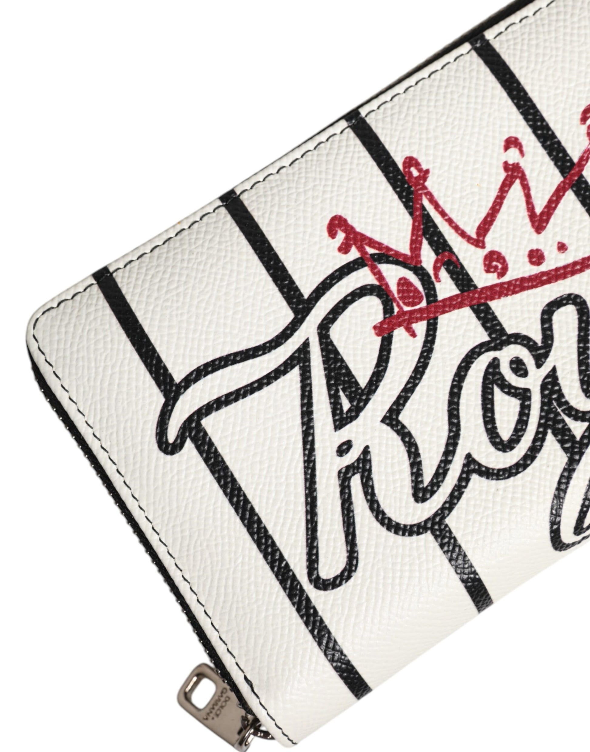 Dolce & Gabbana White Leather DG Crown Royals Continental Zip Around Wallet
