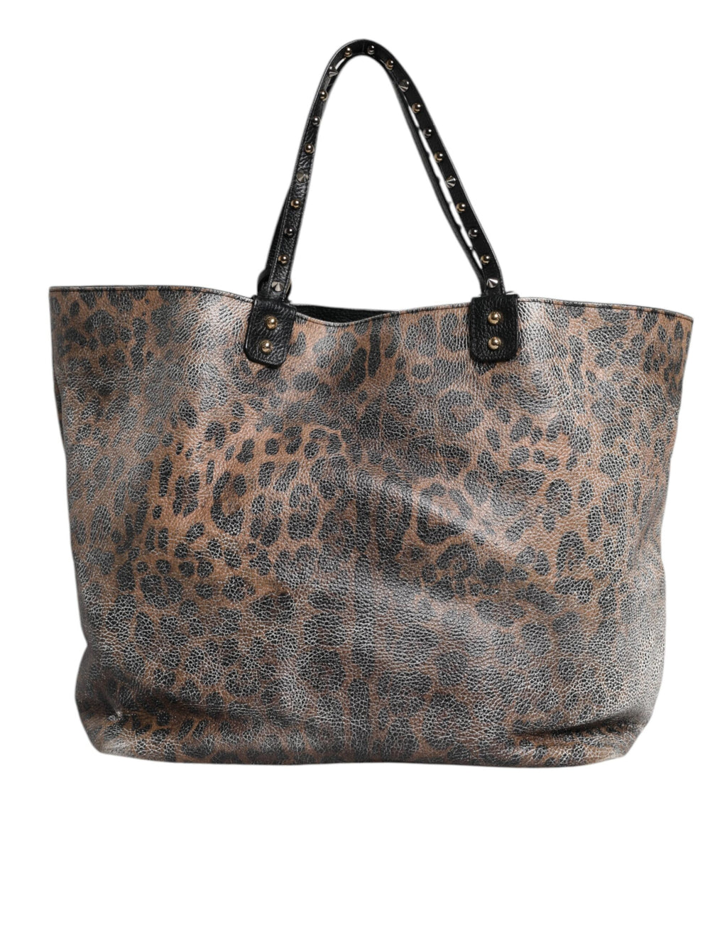 Braune Tragetasche aus Leder mit Logo-Schild „BEATRICE“ mit Leopardenmuster