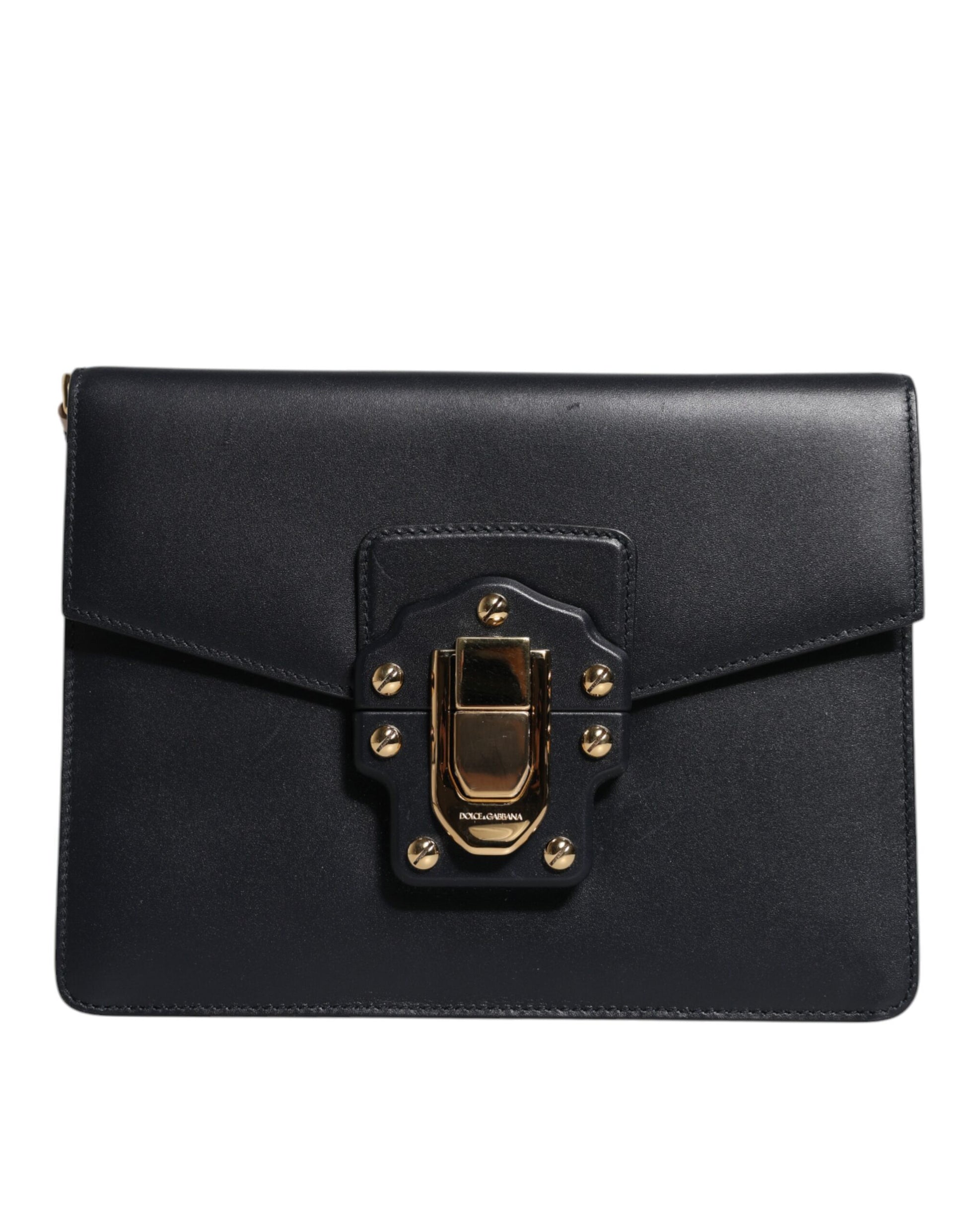 Schwarze Umhängetasche aus Leder mit Logo und Gold