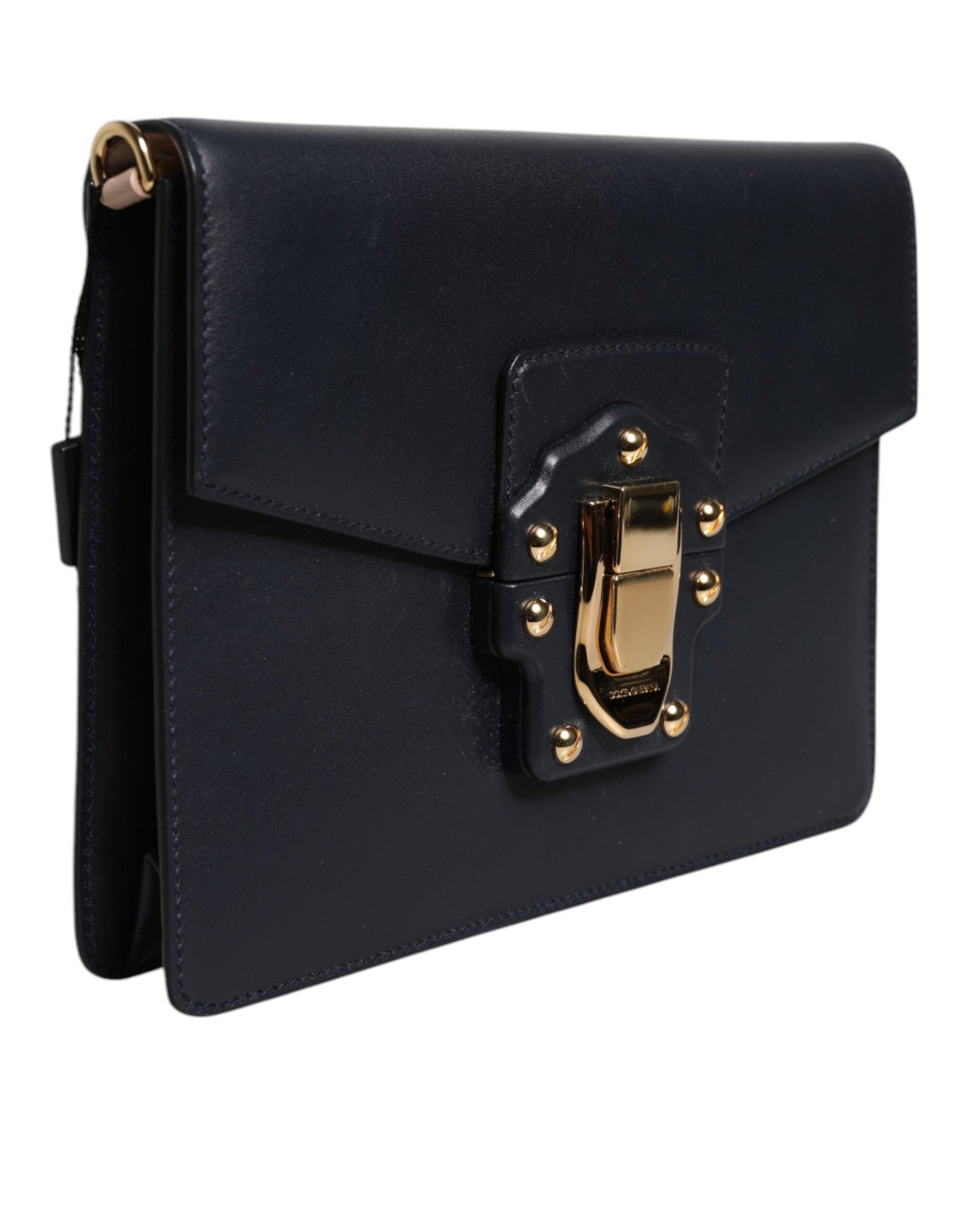 Schwarze Umhängetasche aus Leder mit Logo und Gold
