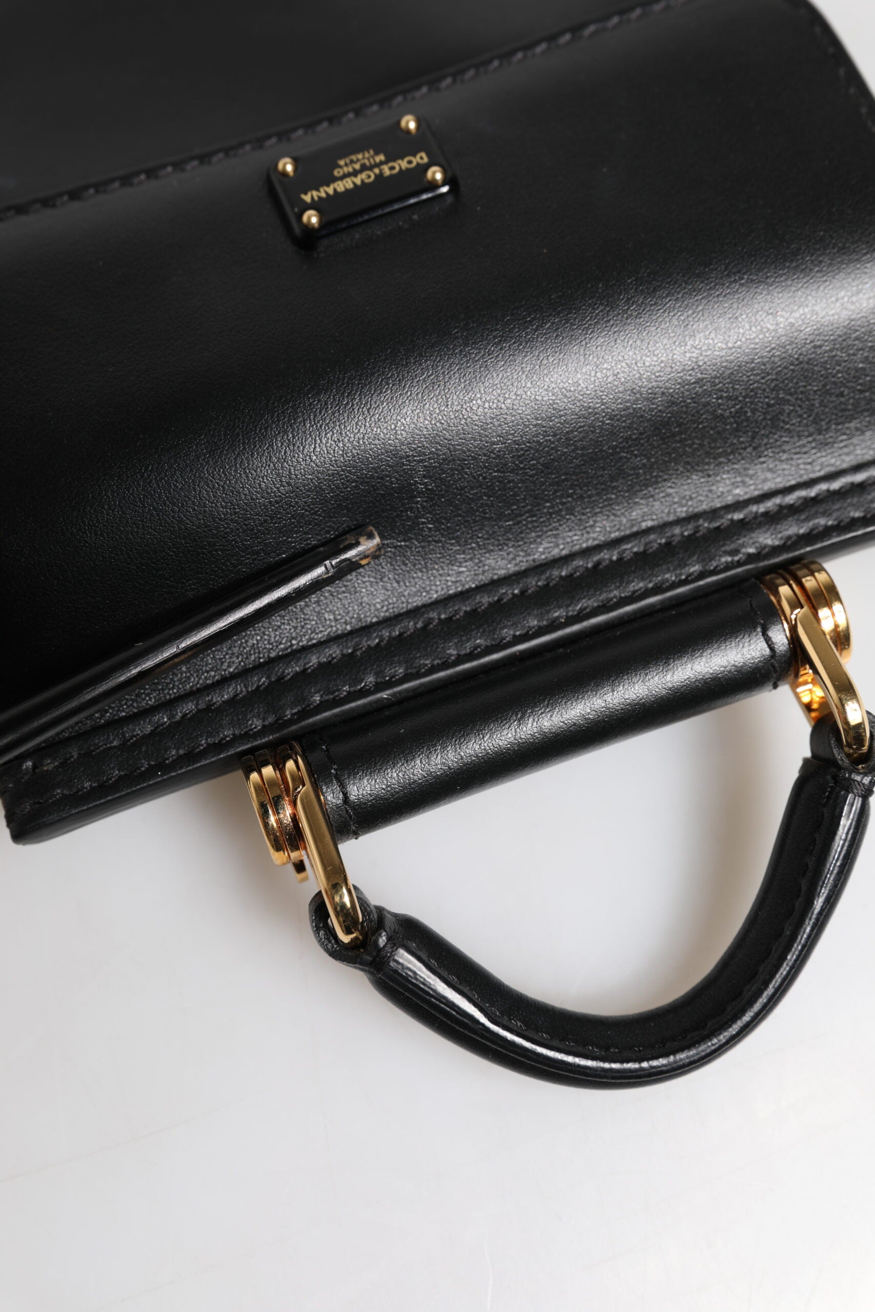 Dolce & Gabbana Black Calfskin Leather Logo Plaque Mini Bag