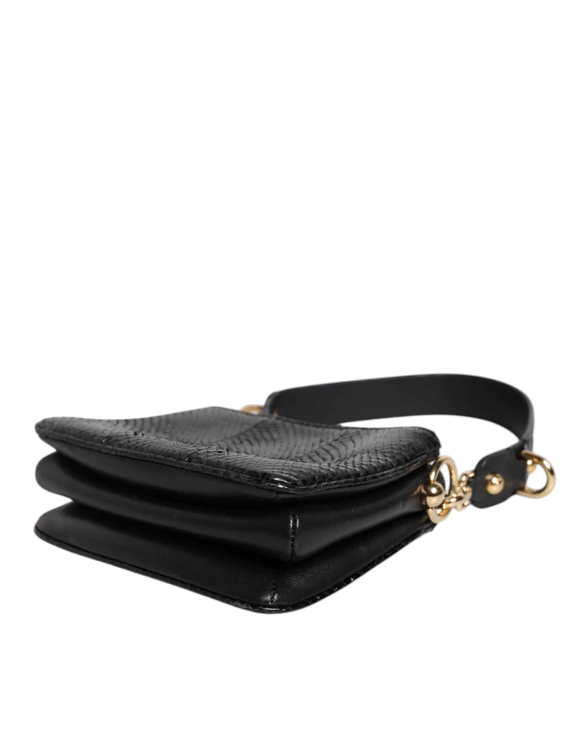 Schwarze Sling-Clutch aus exotischem Leder