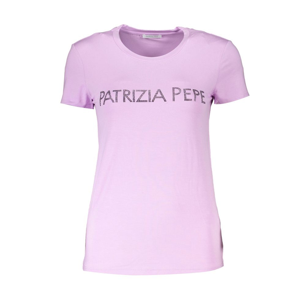 Lilafarbenes T-Shirt mit Rundhalsausschnitt und Strasssteinen