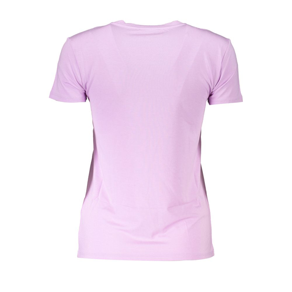 Lilafarbenes T-Shirt mit Rundhalsausschnitt und Strasssteinen