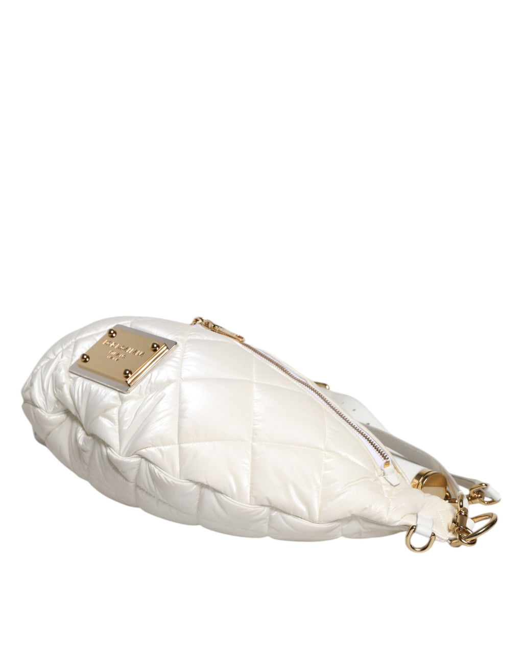 White Quilted Logo Plaque Belt Waist Fanny Pack Bag