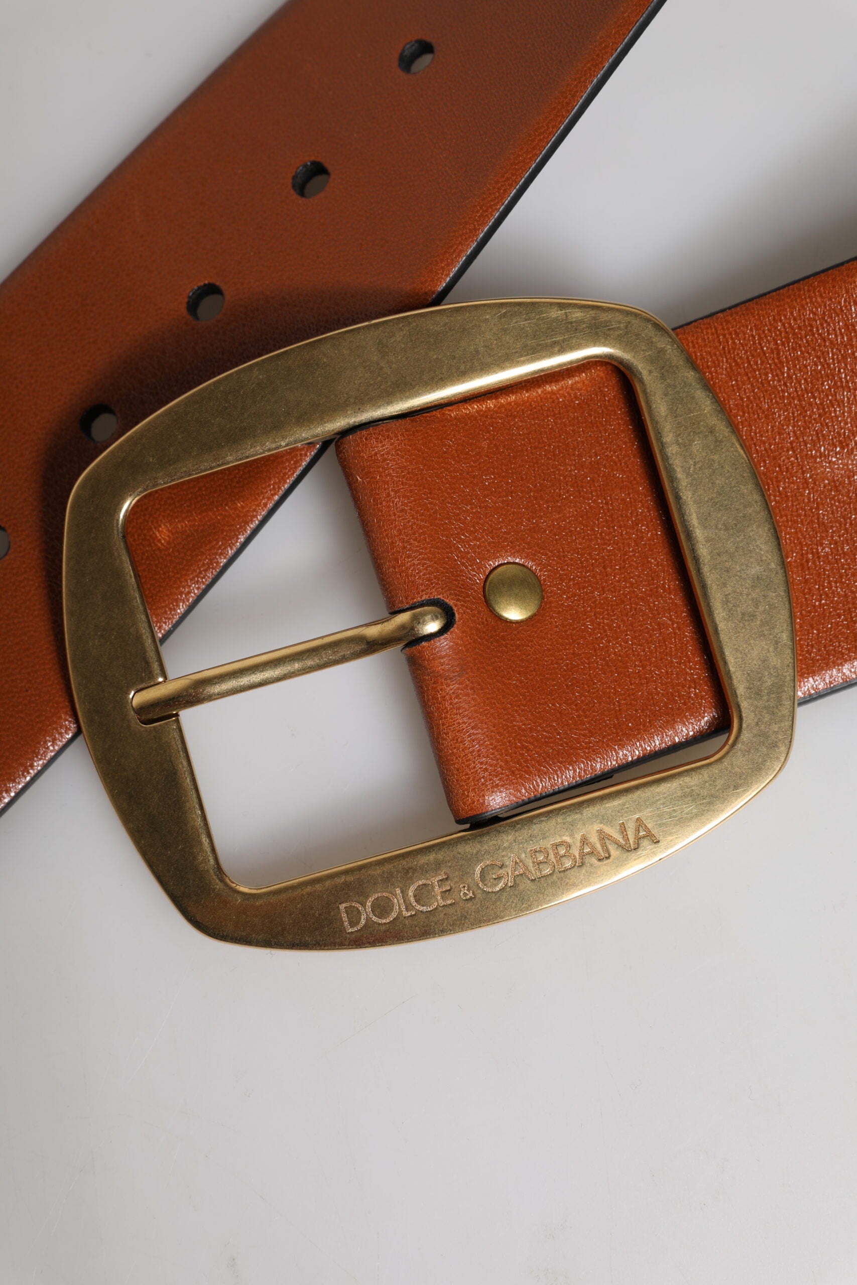 Dolce & Gabbana Brown Leather Gold Metal Buckle Classic Belt