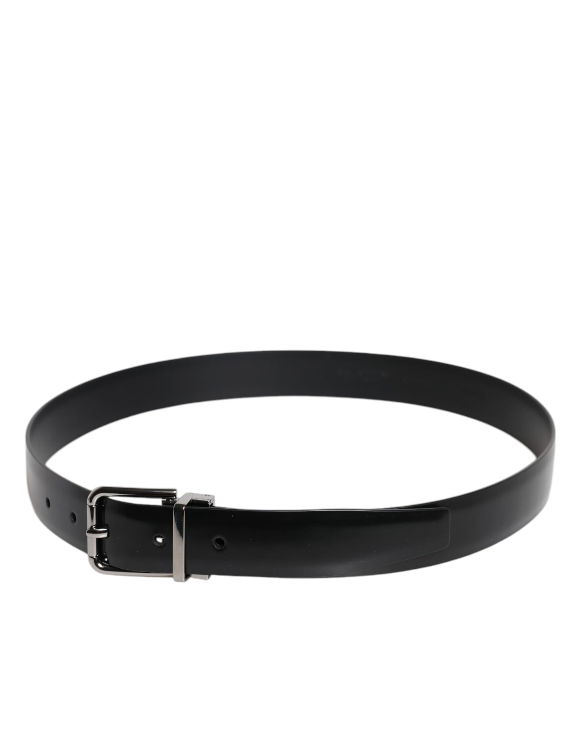 Dolce & Gabbana Black Shiny Leather Silver Metal Buckle Belt
