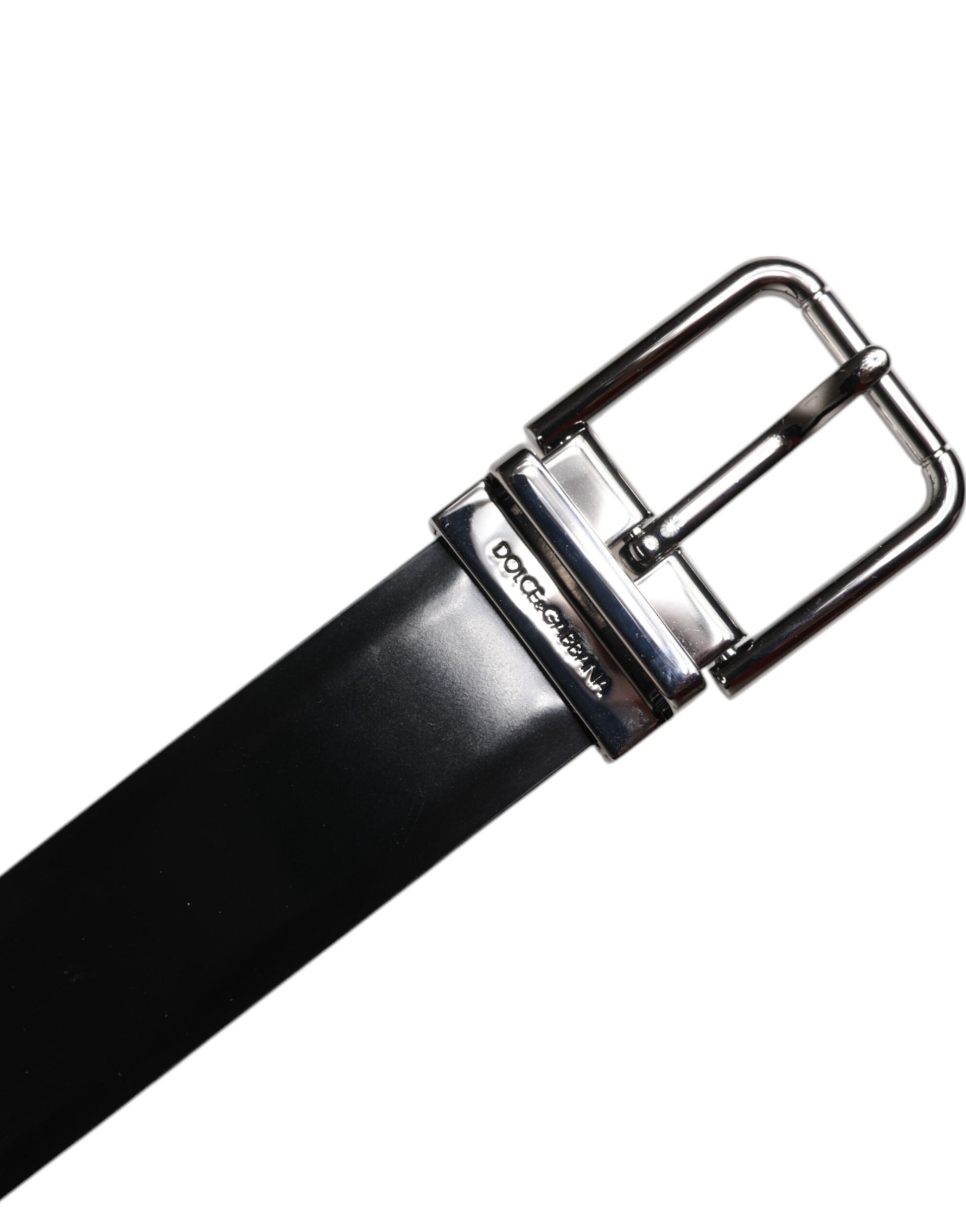 Dolce & Gabbana Black Shiny Leather Silver Metal Buckle Belt