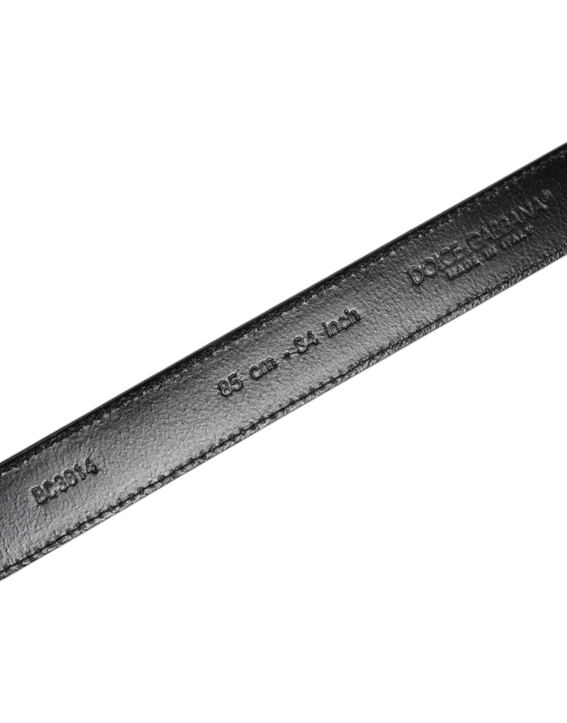 Dolce & Gabbana Gray Leather Silver Tone Metal Buckle Belt