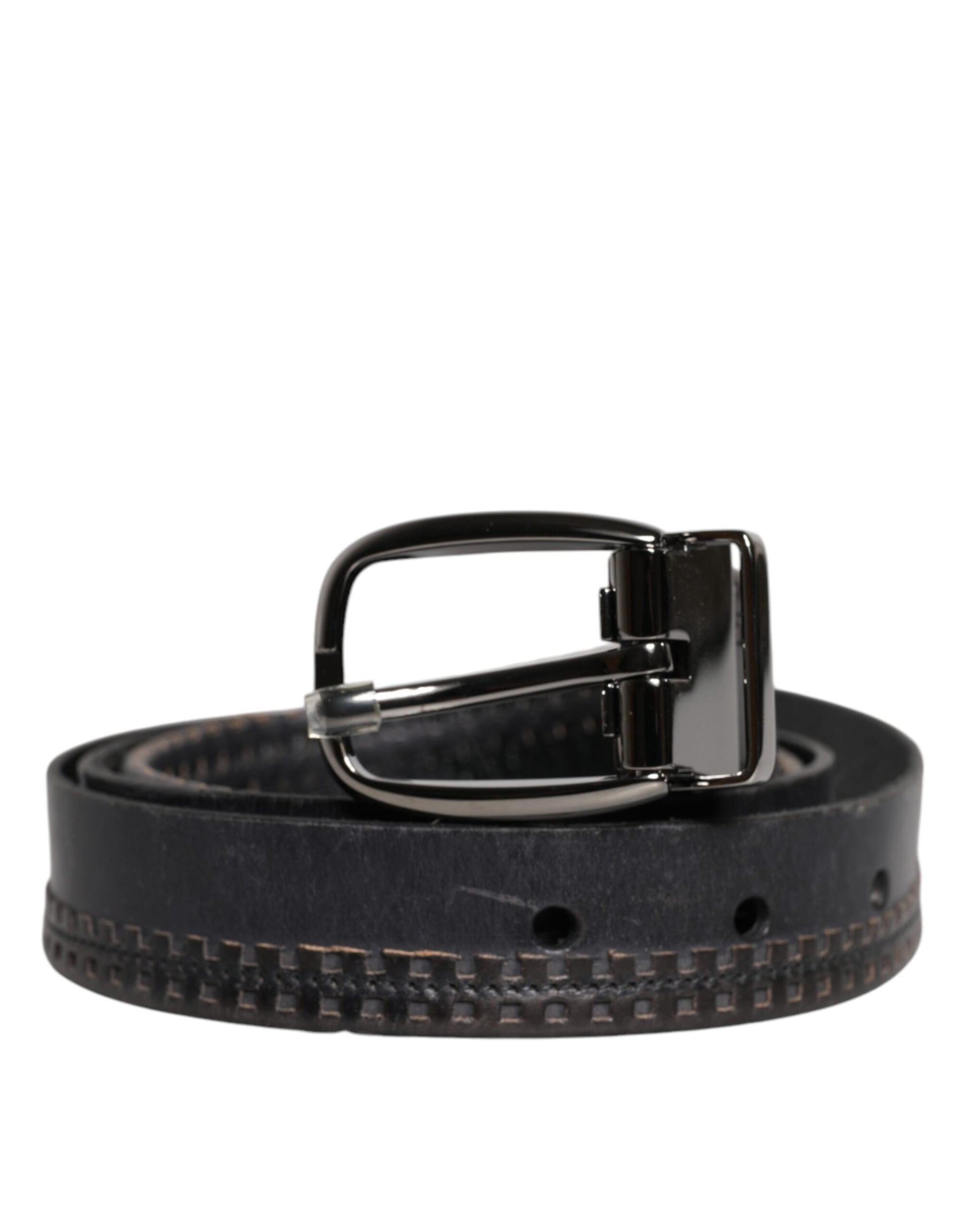 Dolce & Gabbana Black Leather Silver Tone Metal Buckle Belt