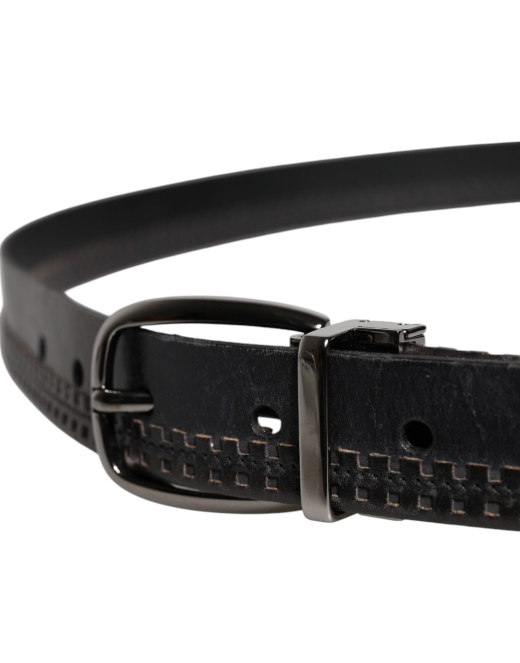 Dolce & Gabbana Black Leather Silver Tone Metal Buckle Belt