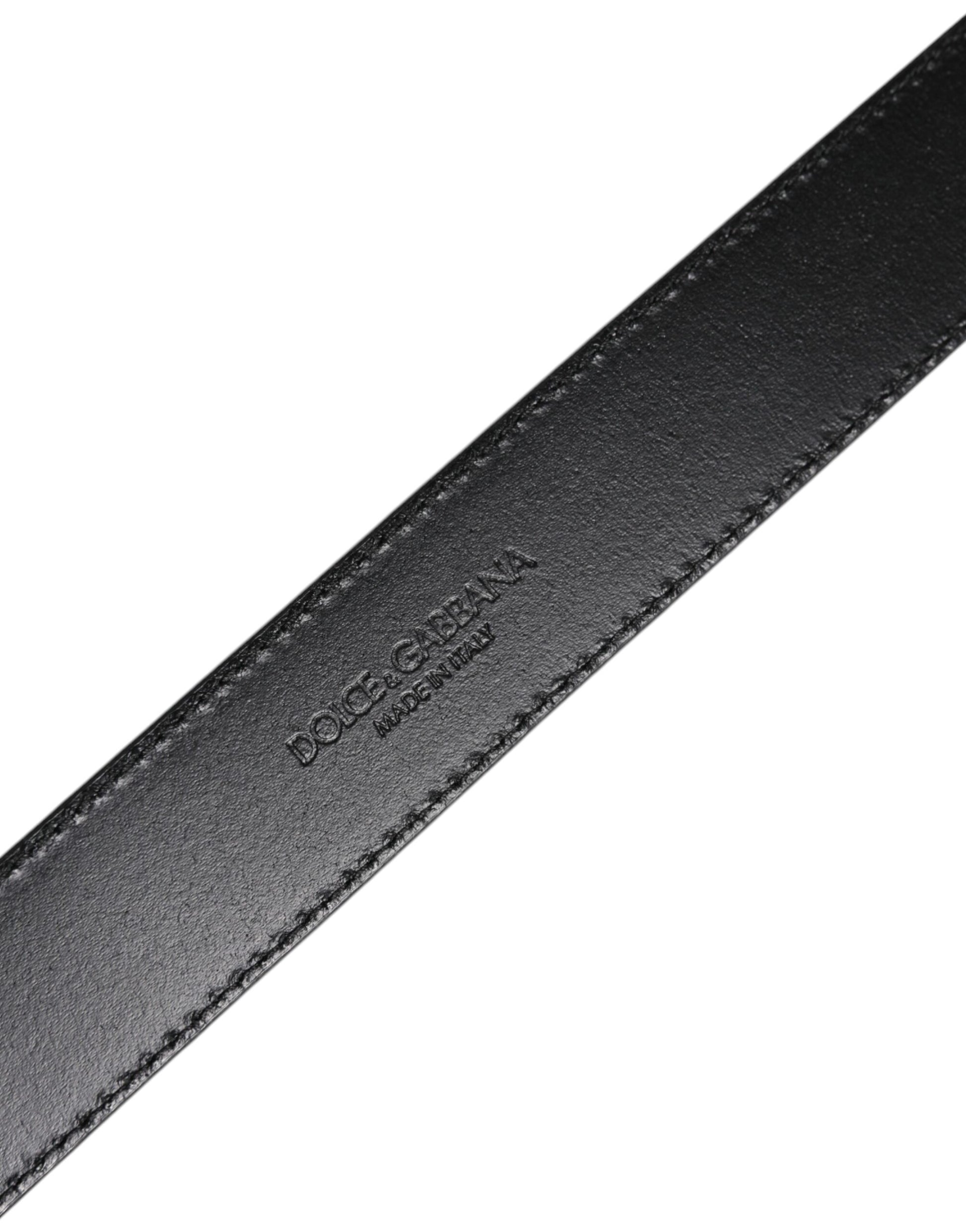 Dolce & Gabbana Silver Leather Classic Metal Logo Buckle Belt