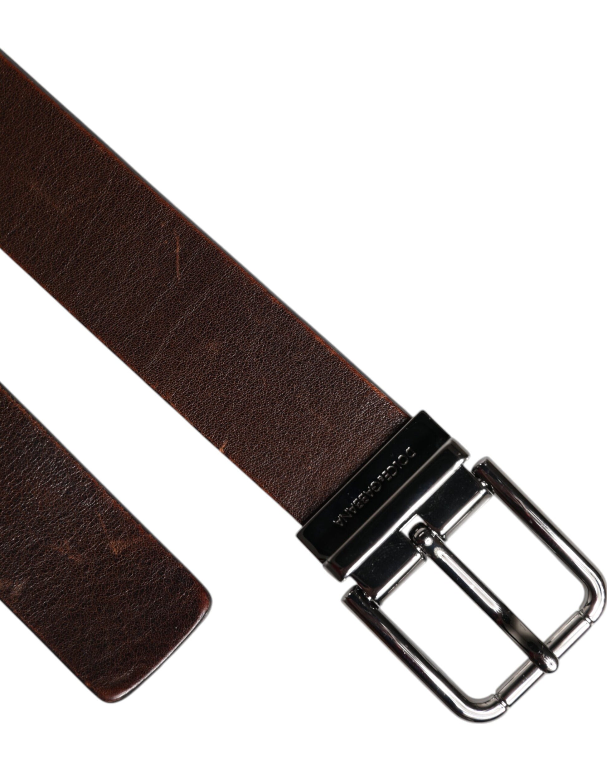 Dolce & Gabbana Brown Leather Classic Metal Logo Buckle Belt