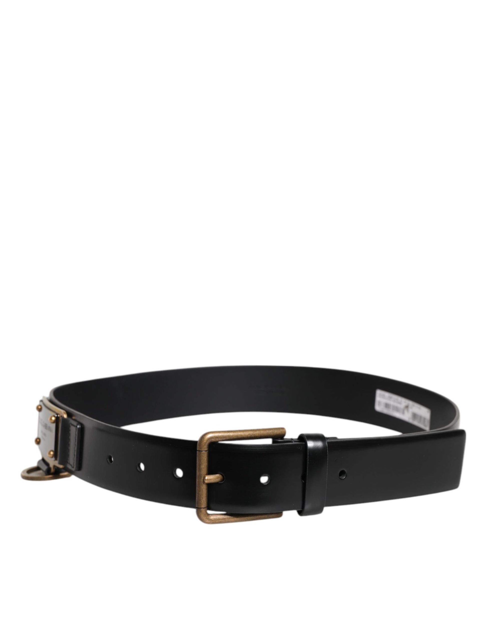 Dolce & Gabbana Black Leather DG Logo Plaque Buckle Belt