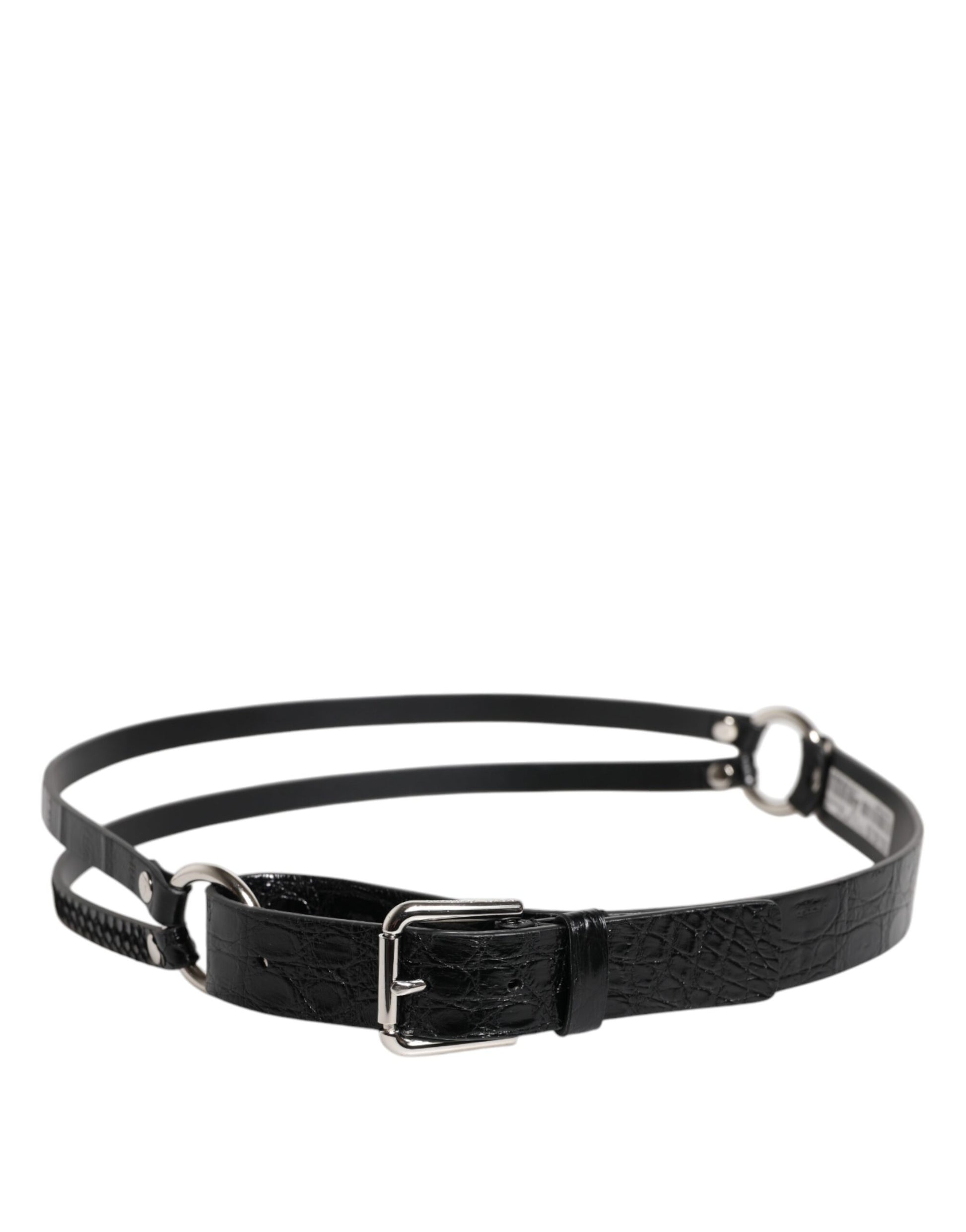 Dolce & Gabbana Black Exotic Leather Metal Logo Buckle Belt