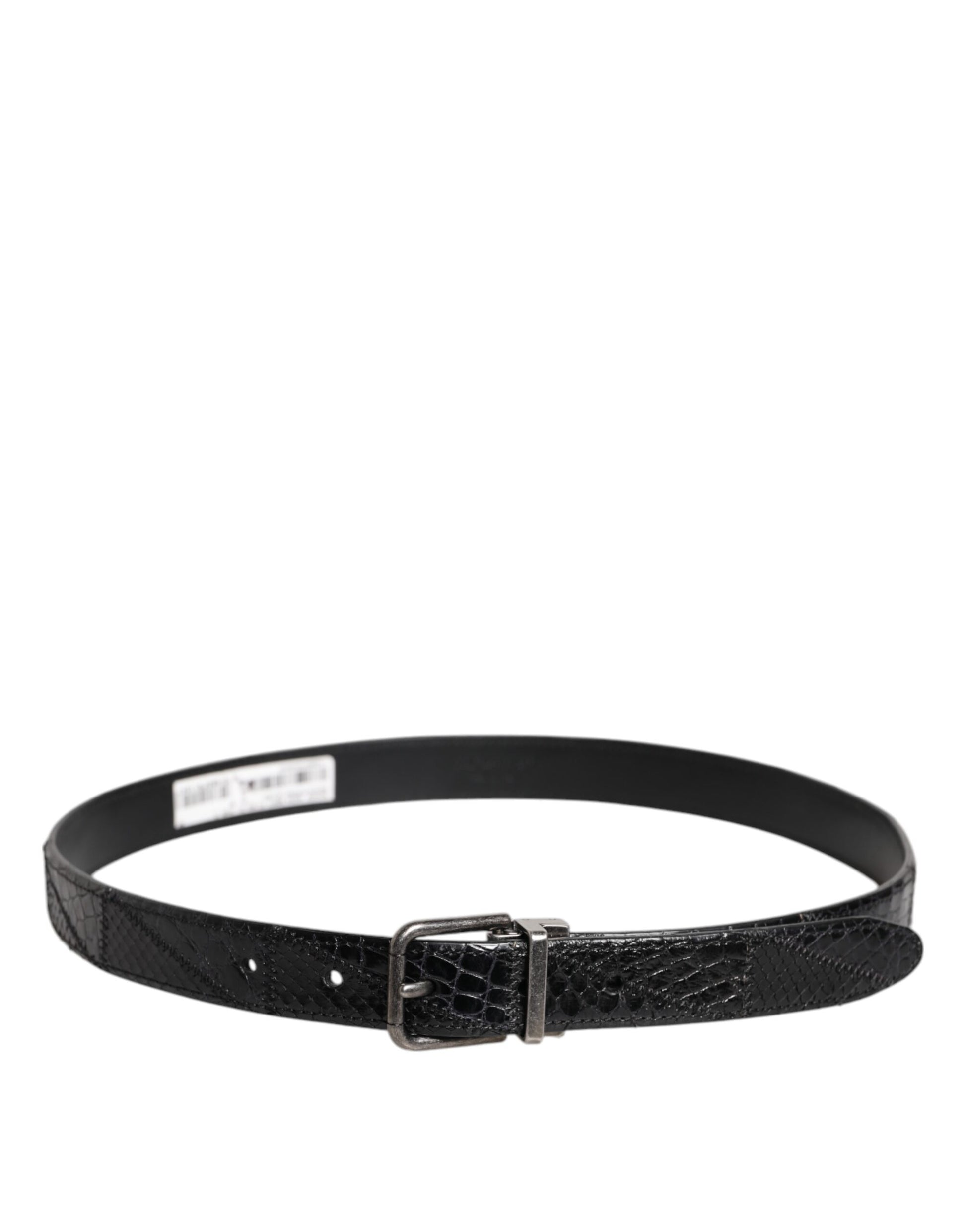 Dolce & Gabbana Black Exotic Leather Metal Logo Buckle Belt