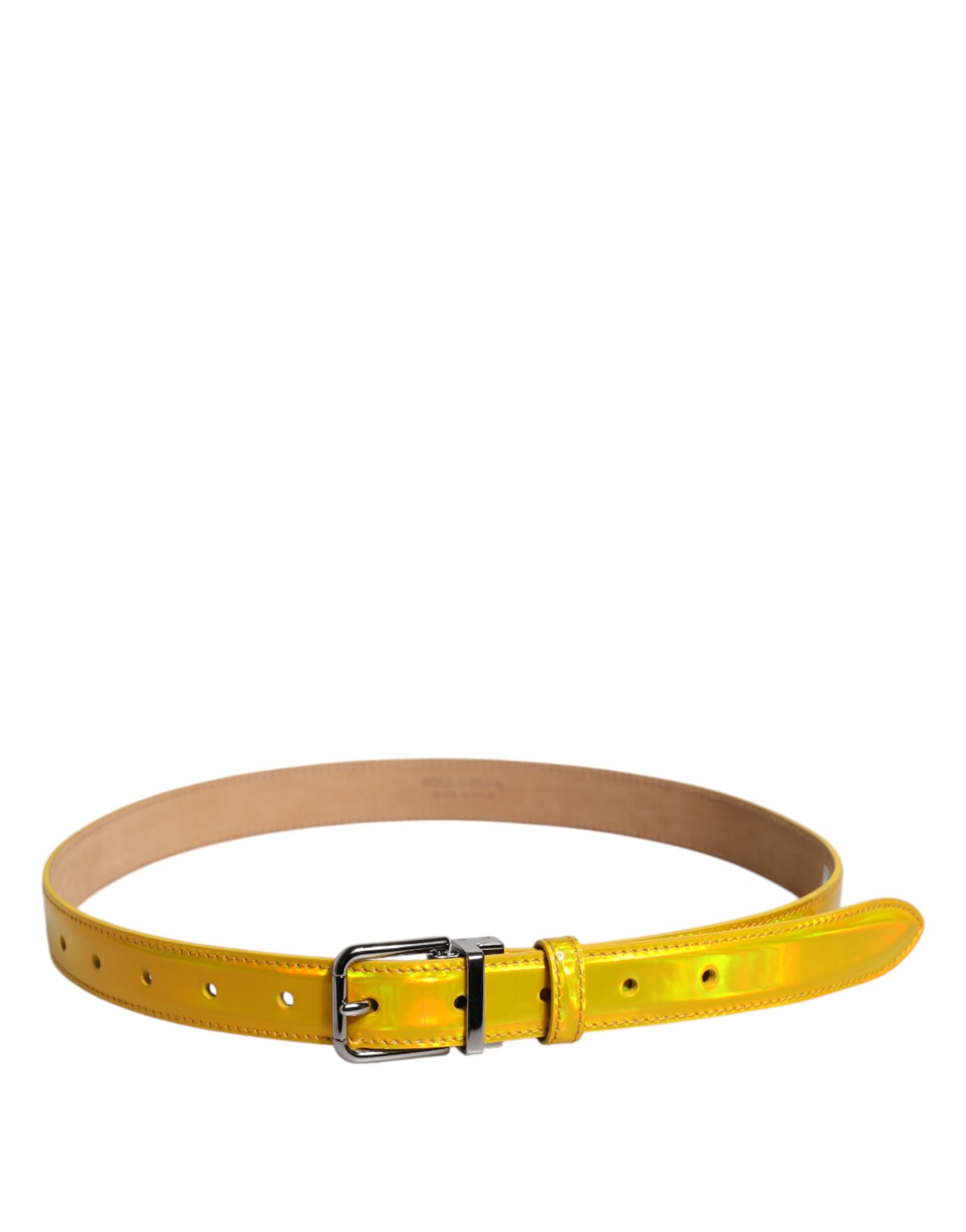 Dolce & Gabbana Metallic Yellow Leather Metal Logo Buckle Belt