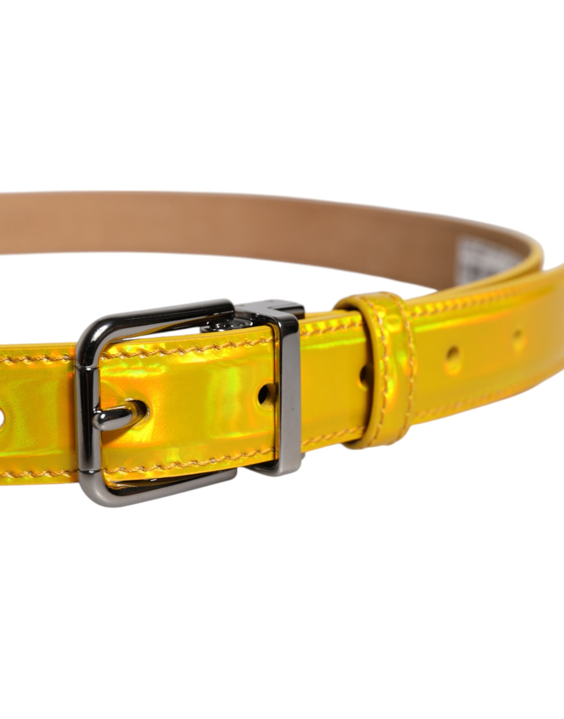 Dolce & Gabbana Metallic Yellow Leather Metal Logo Buckle Belt