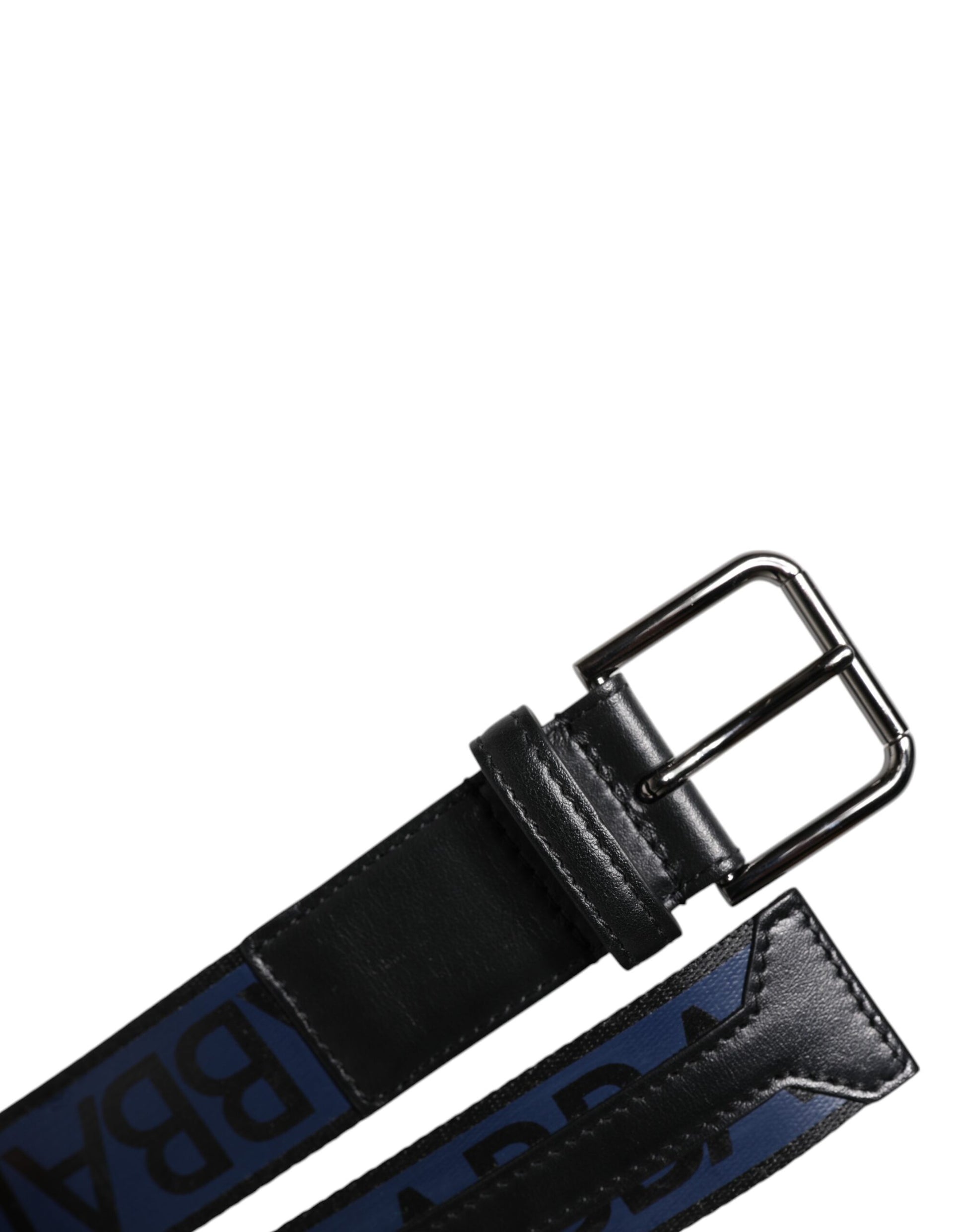 Dolce & Gabbana Black Blue Polyester Printed Metal Buckle Belt