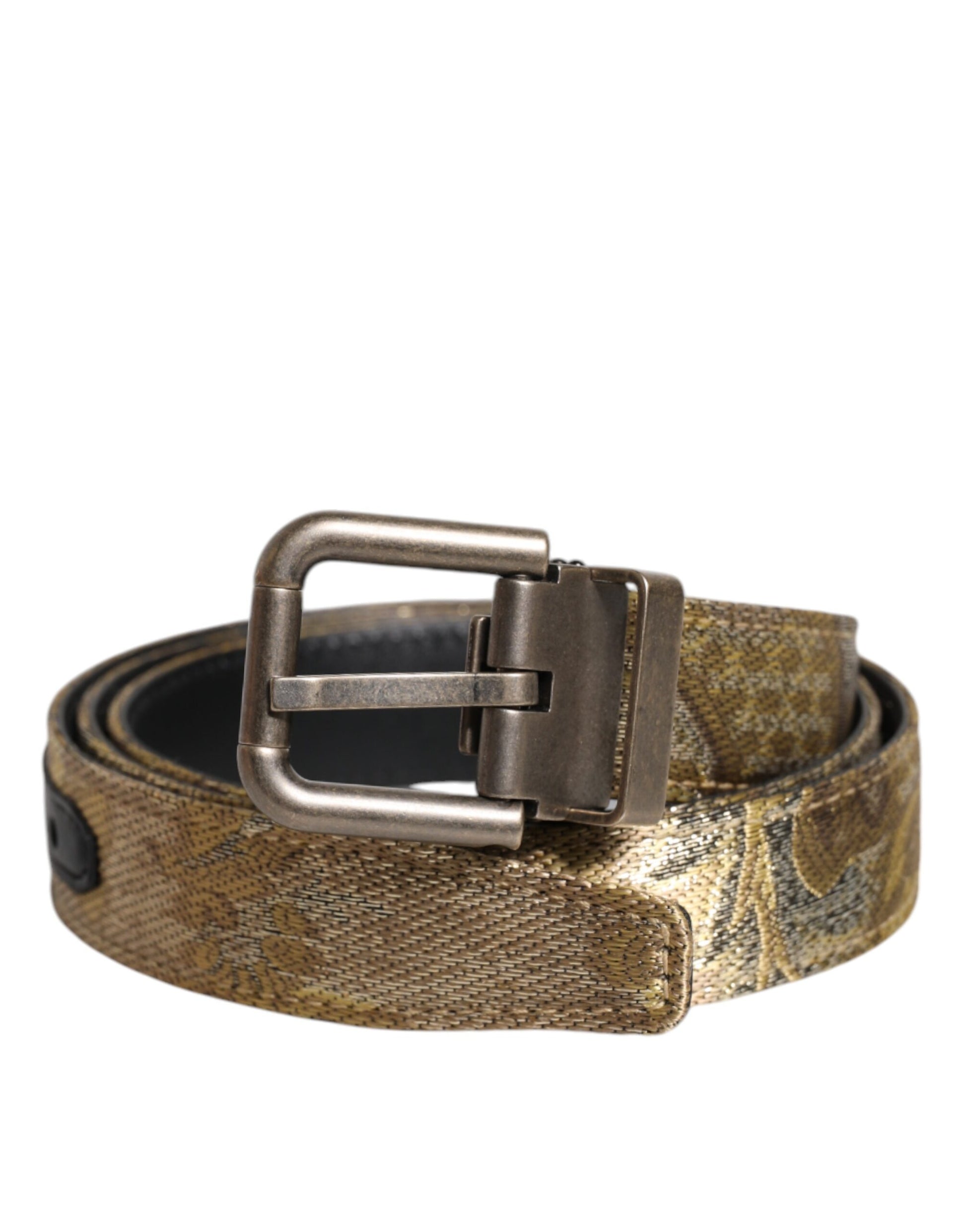 Dolce & Gabbana Gold Leather Jacquard Silver Metal Buckle Belt